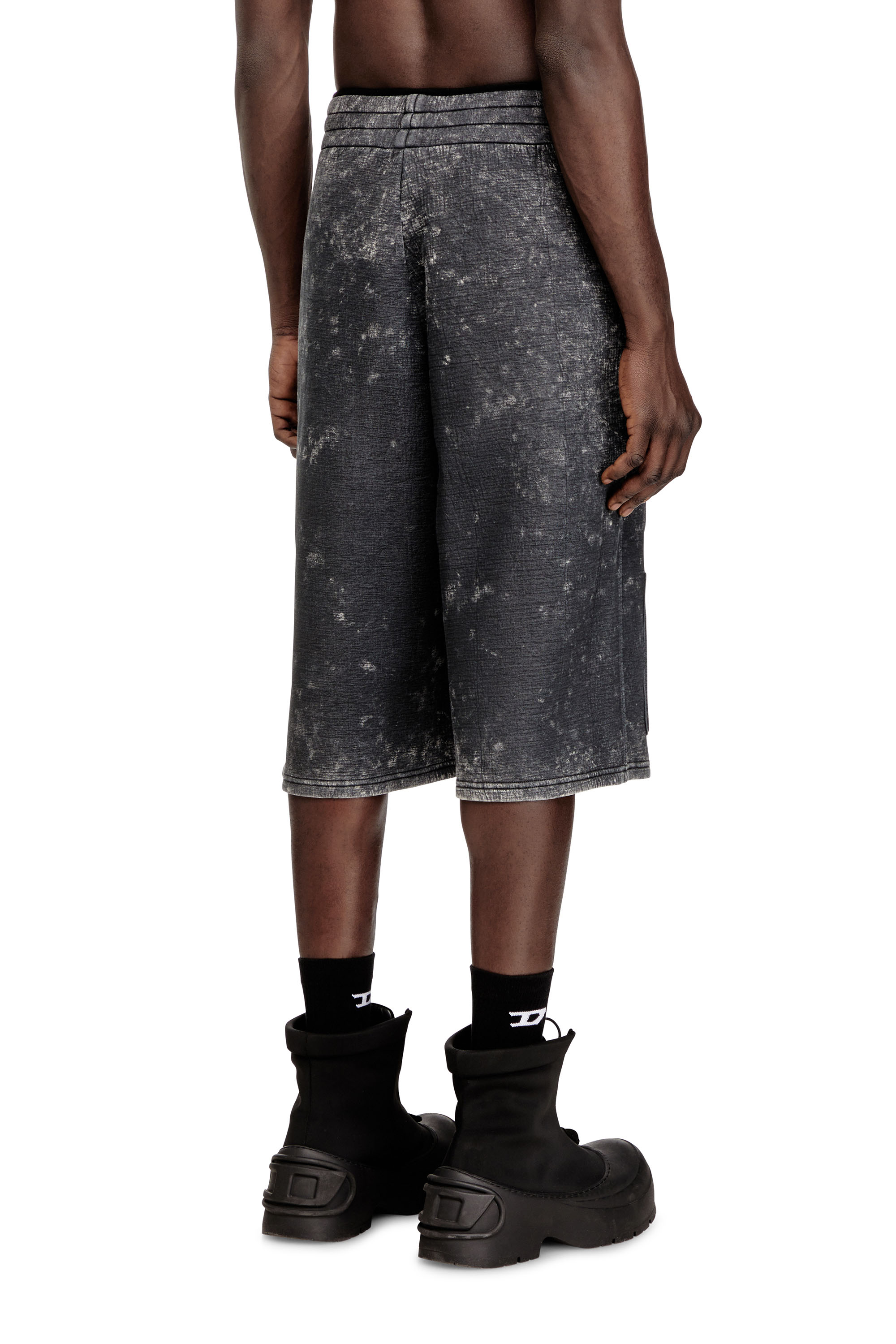 Diesel - S-TYP, Short a gamba ampia in scuba effetto marmorizzato Unisex in Nero - 3