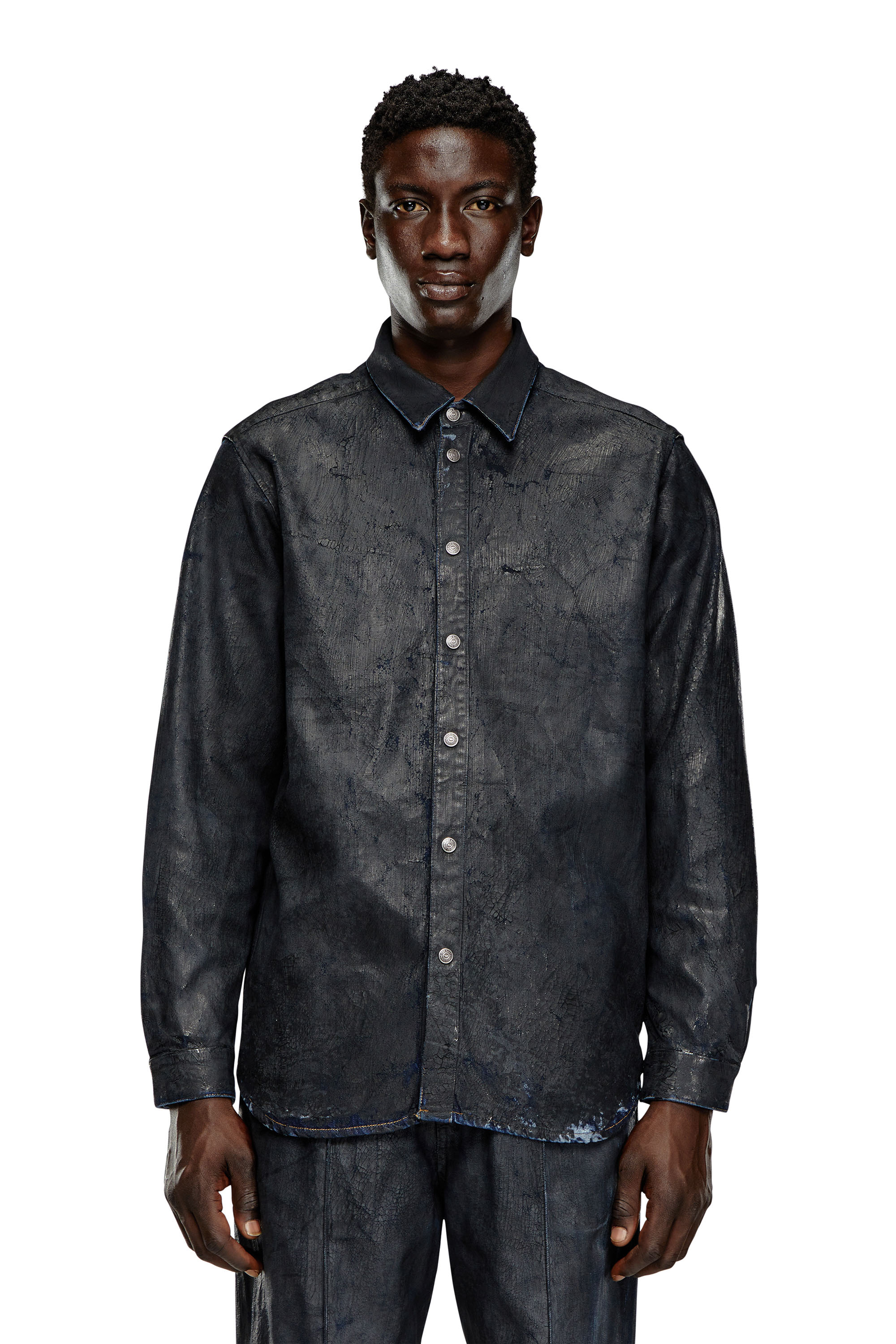 Diesel - D-SIMPLY-FSE, Camicia in denim con coating craquel&eacute; Uomo in Nero - 3