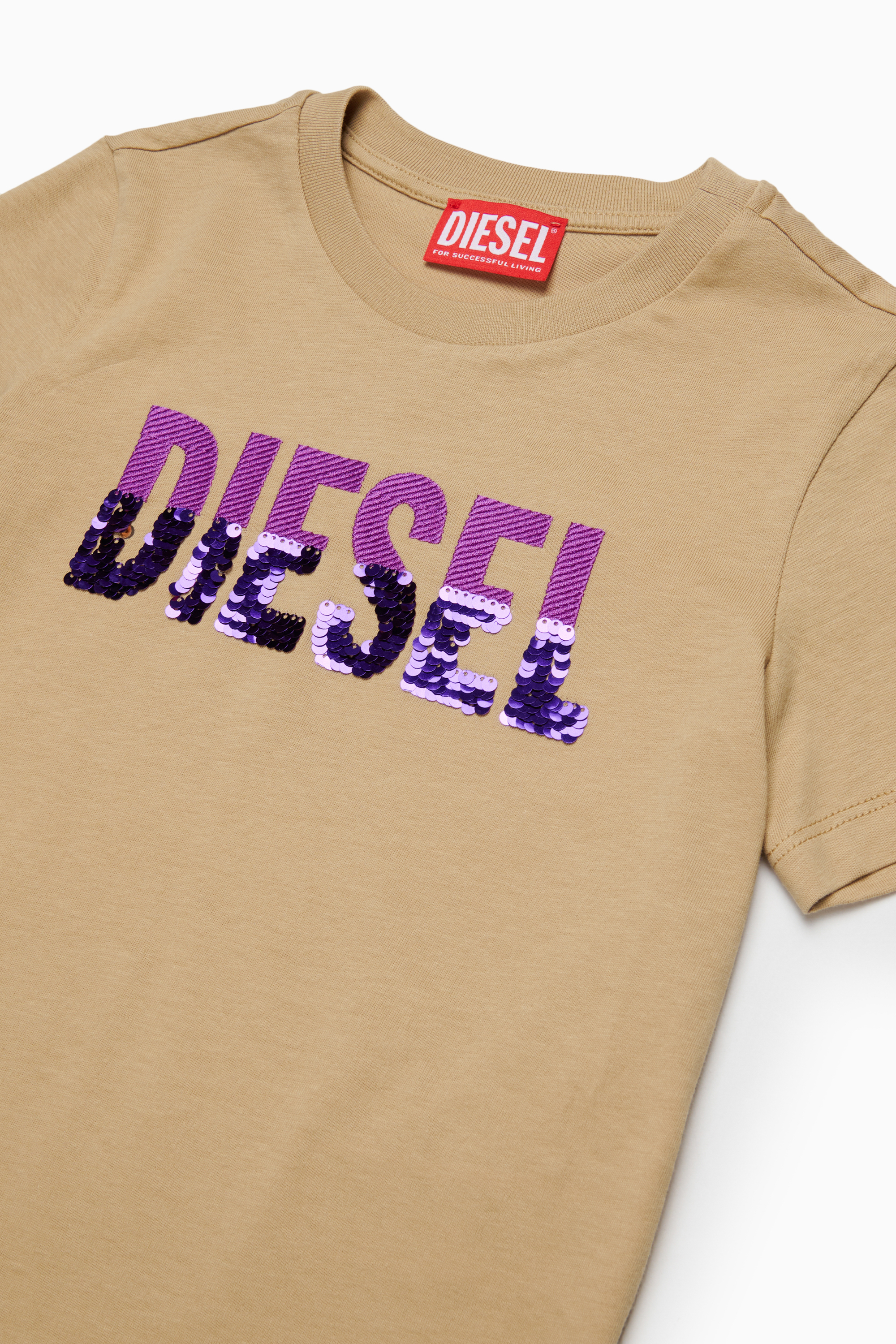 Diesel - TPALLY, T-shirt in cotone con logo in paillettes Donna in Marrone - 3
