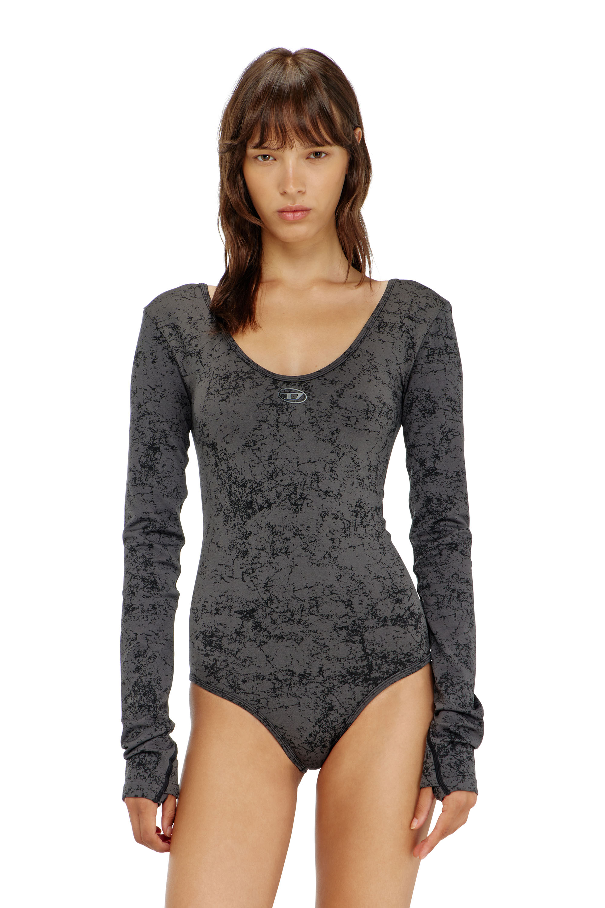 Diesel - IONNA-UTLT, Body con schiena scoperta e stampa utility Donna in Nero - 2