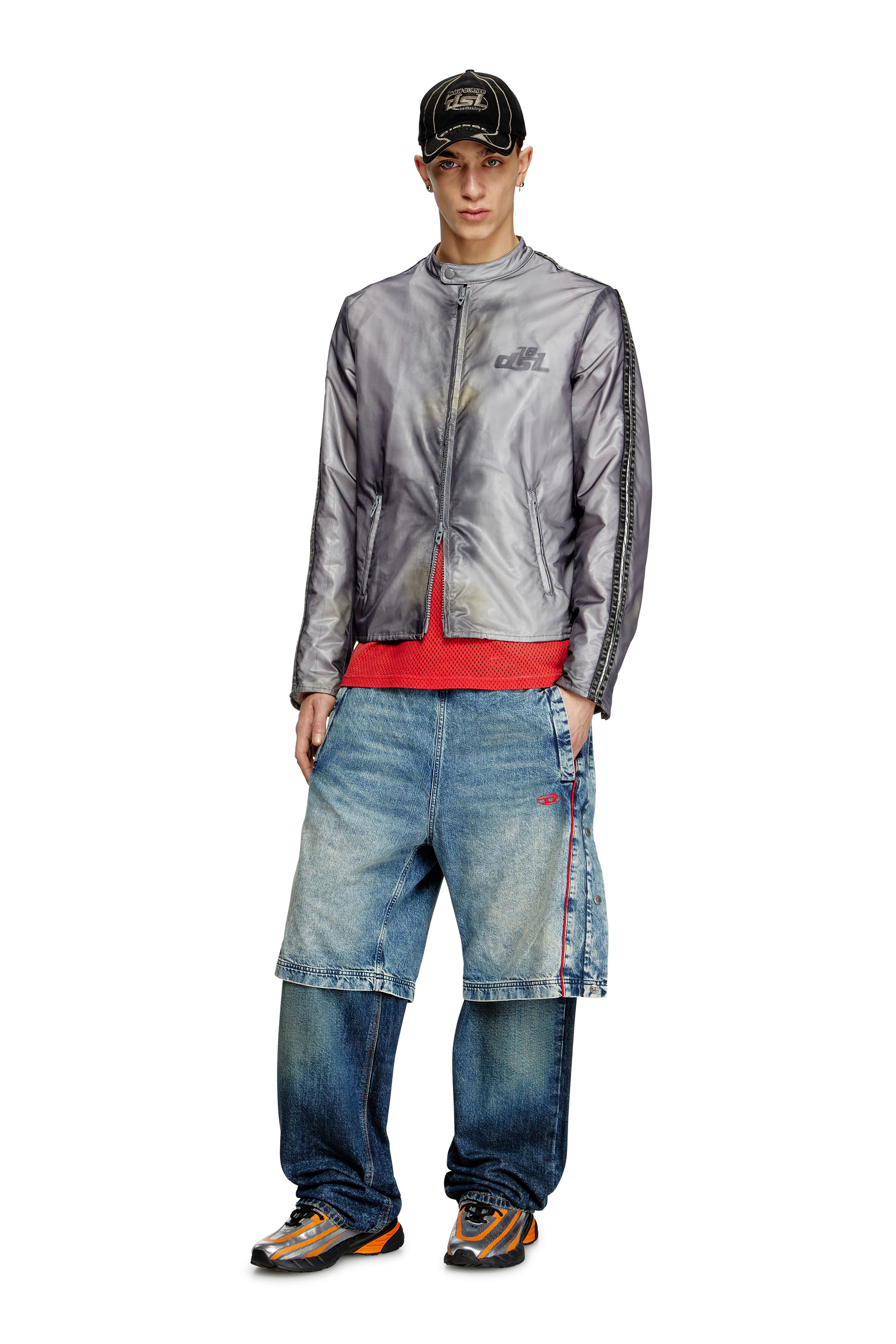 Diesel - J-POP, Giacca biker con trasparenza Uomo in Grigio - 2