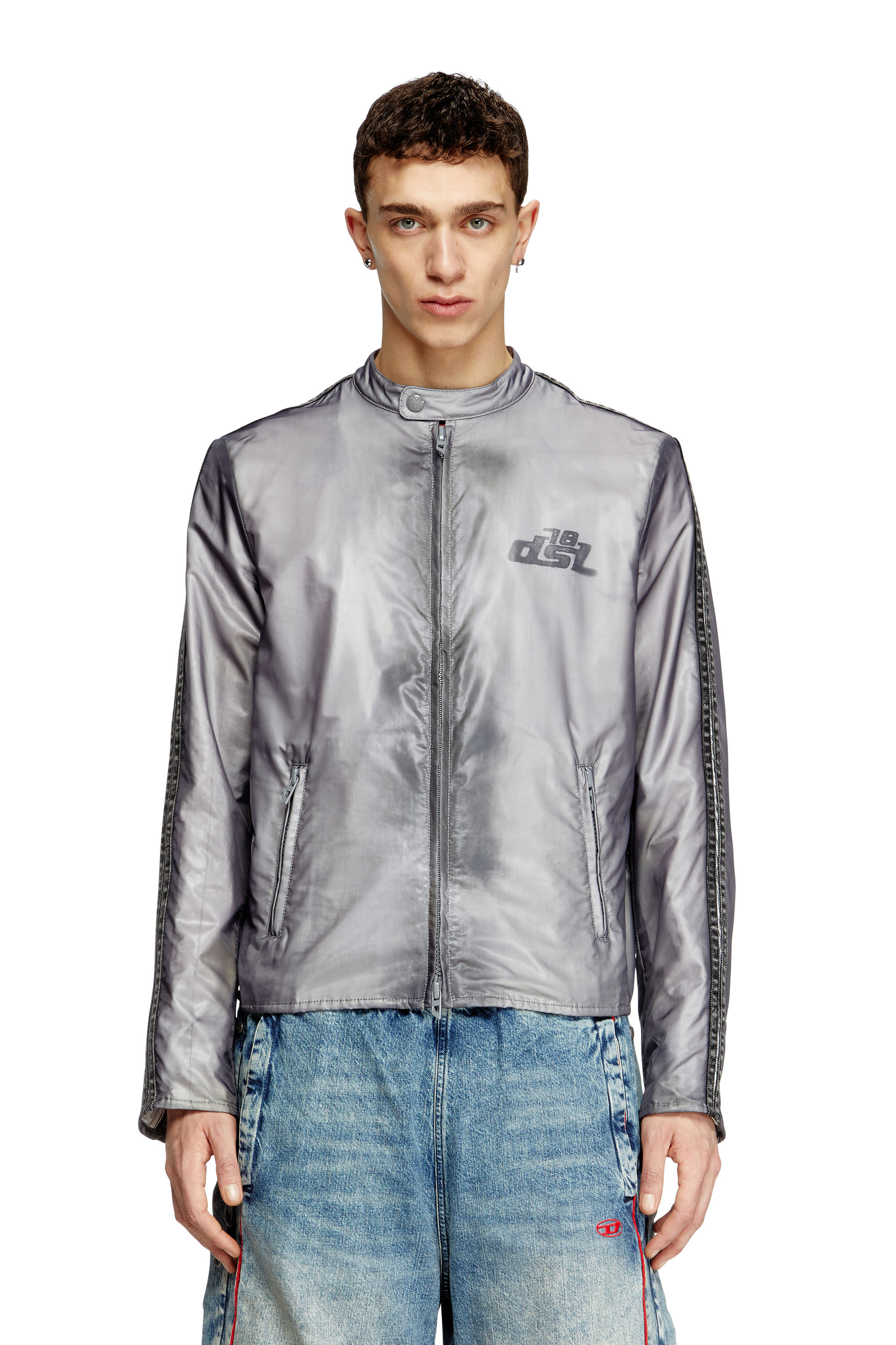 Diesel - J-POP, Man's Biker jacket with transparent effect in Grey - 1