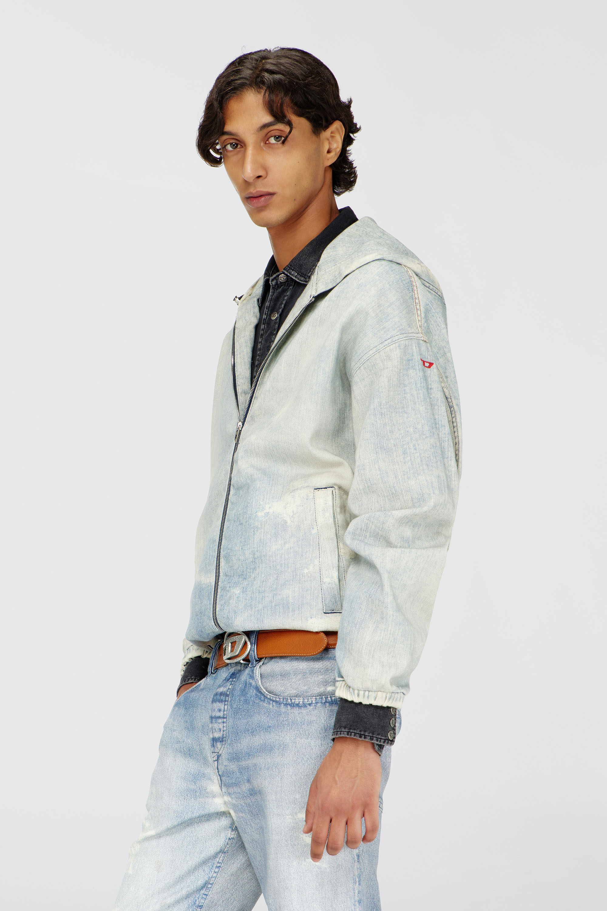 Diesel - D-WYNNY JOGG, Giacca JoggJeans con cappuccio effetto trompe l&rsquo;oeil Uomo in Blu - 3