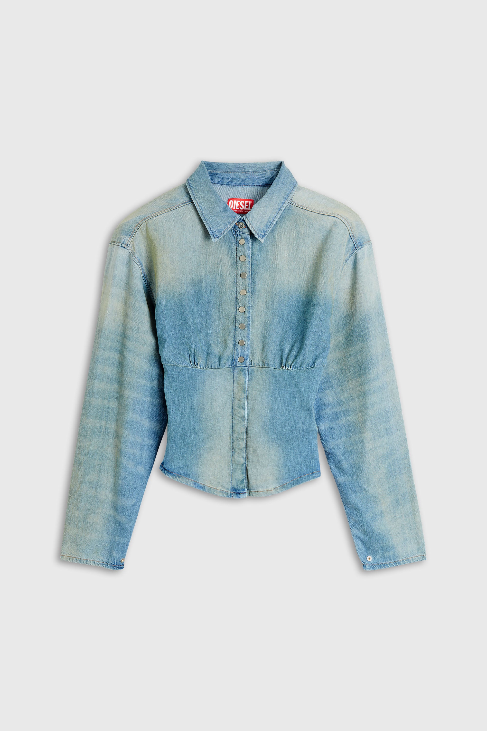 Diesel - DE-VIOLI-S1, Camicia in denim con design a sezioni Donna in Blu - 2