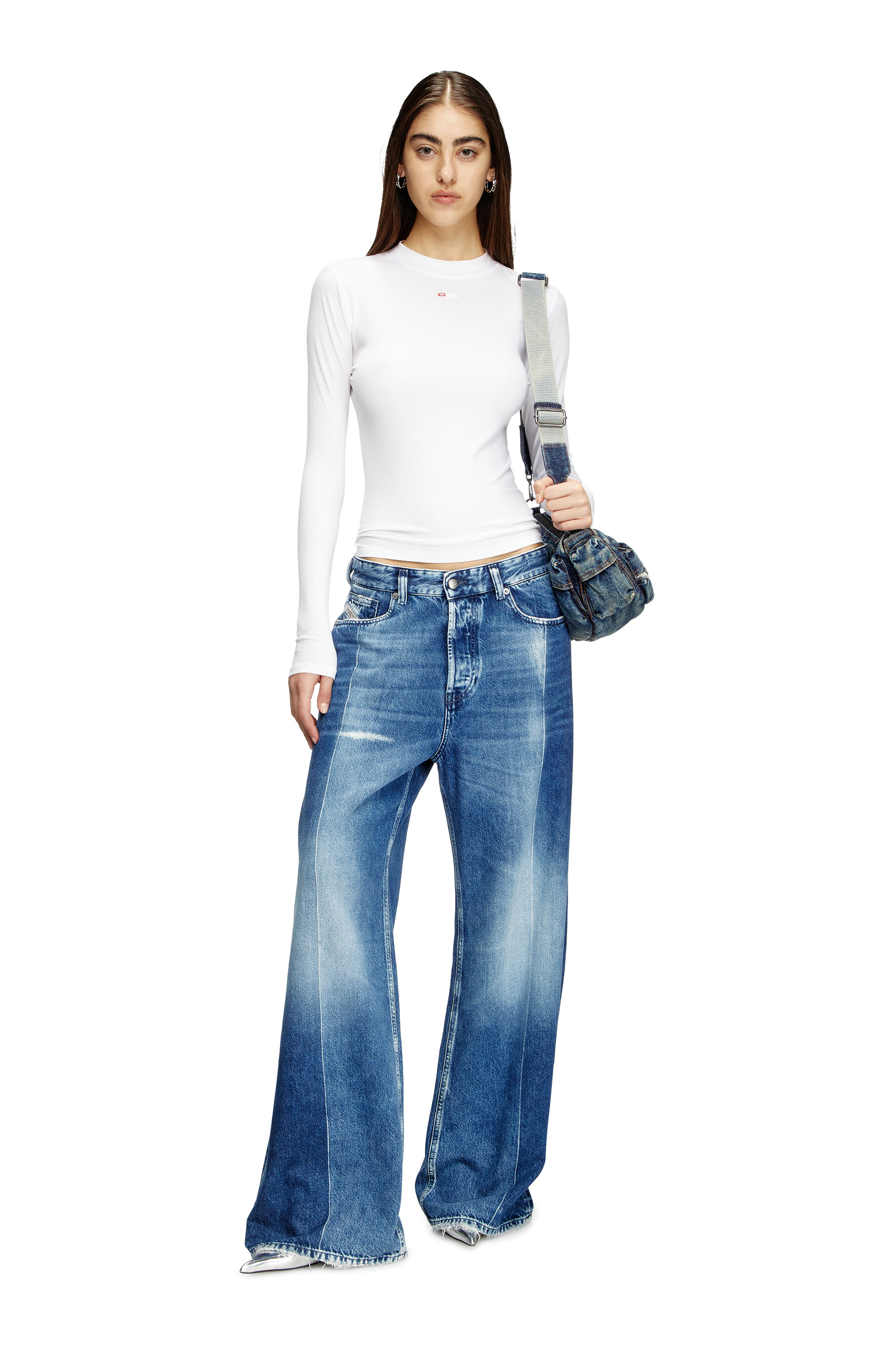 Diesel - T-MOKKY-LS-MICRODIV, Top a coste con collo a lupetto Donna in Bianco - 1