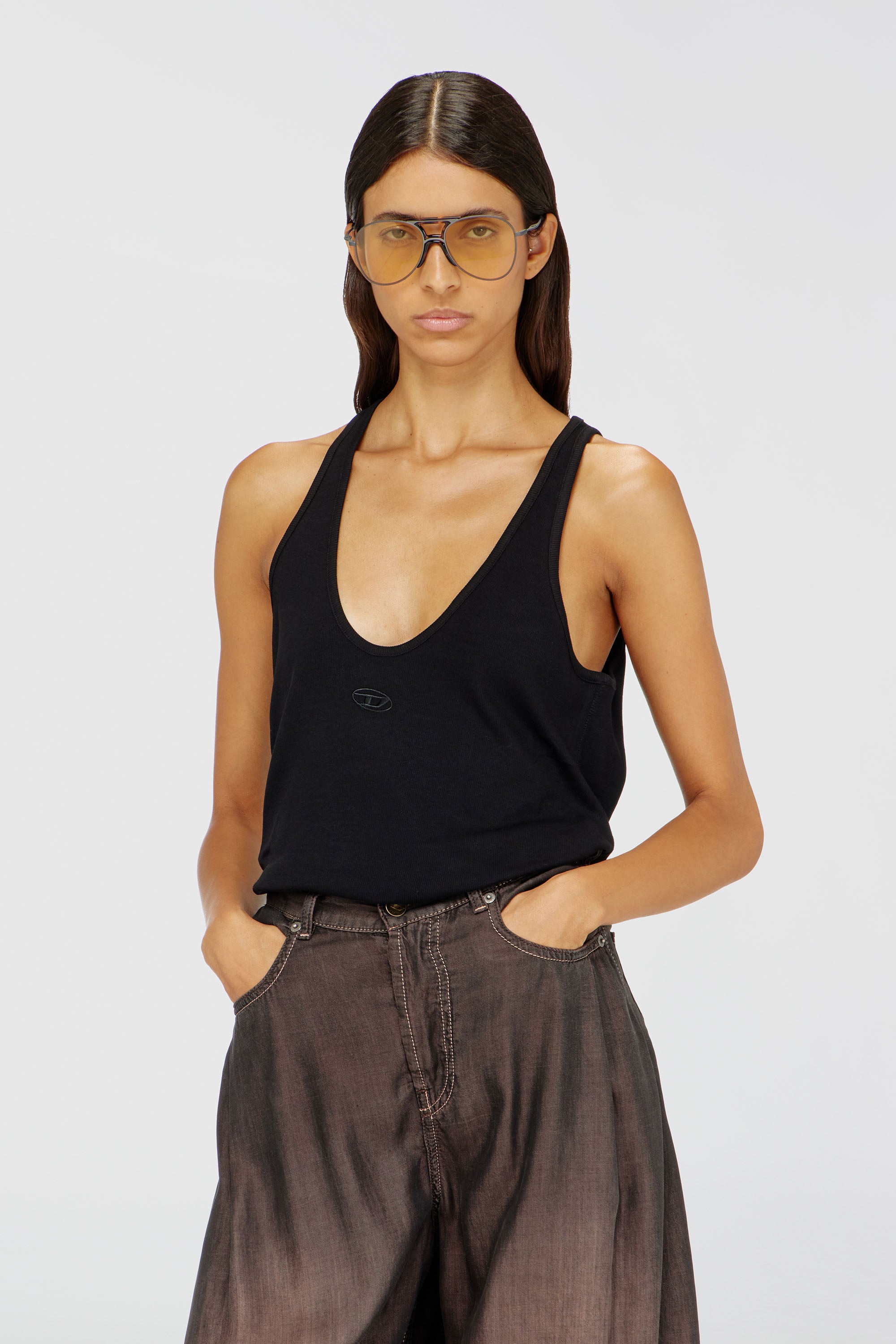 Diesel - T-IPSYA-LKDS, Canotta a costine con Oval D Donna in Nero - 1