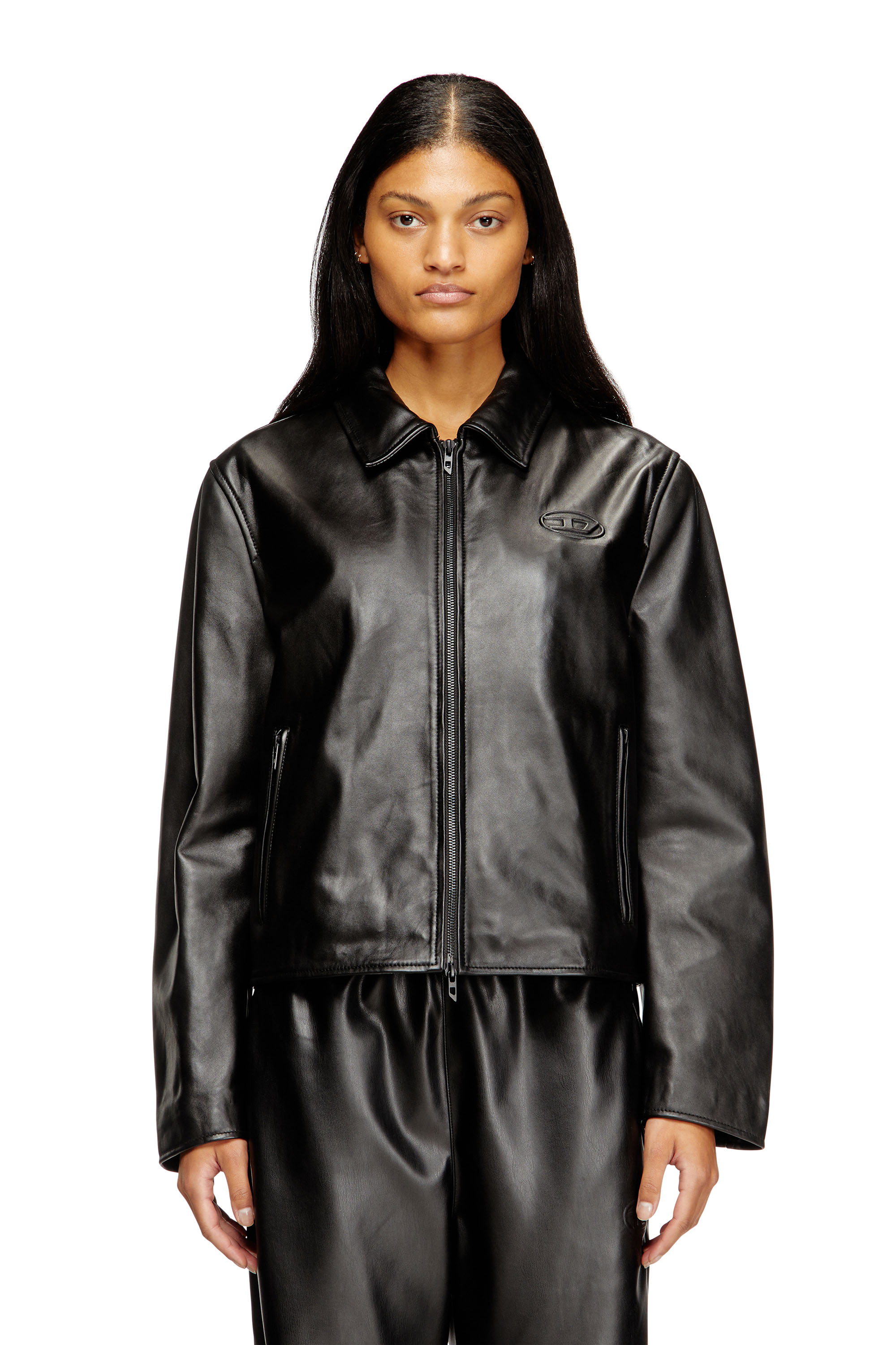 Diesel - L-AMAR-FEM-S2, Giacca coach in pelle Donna in Nero - 1
