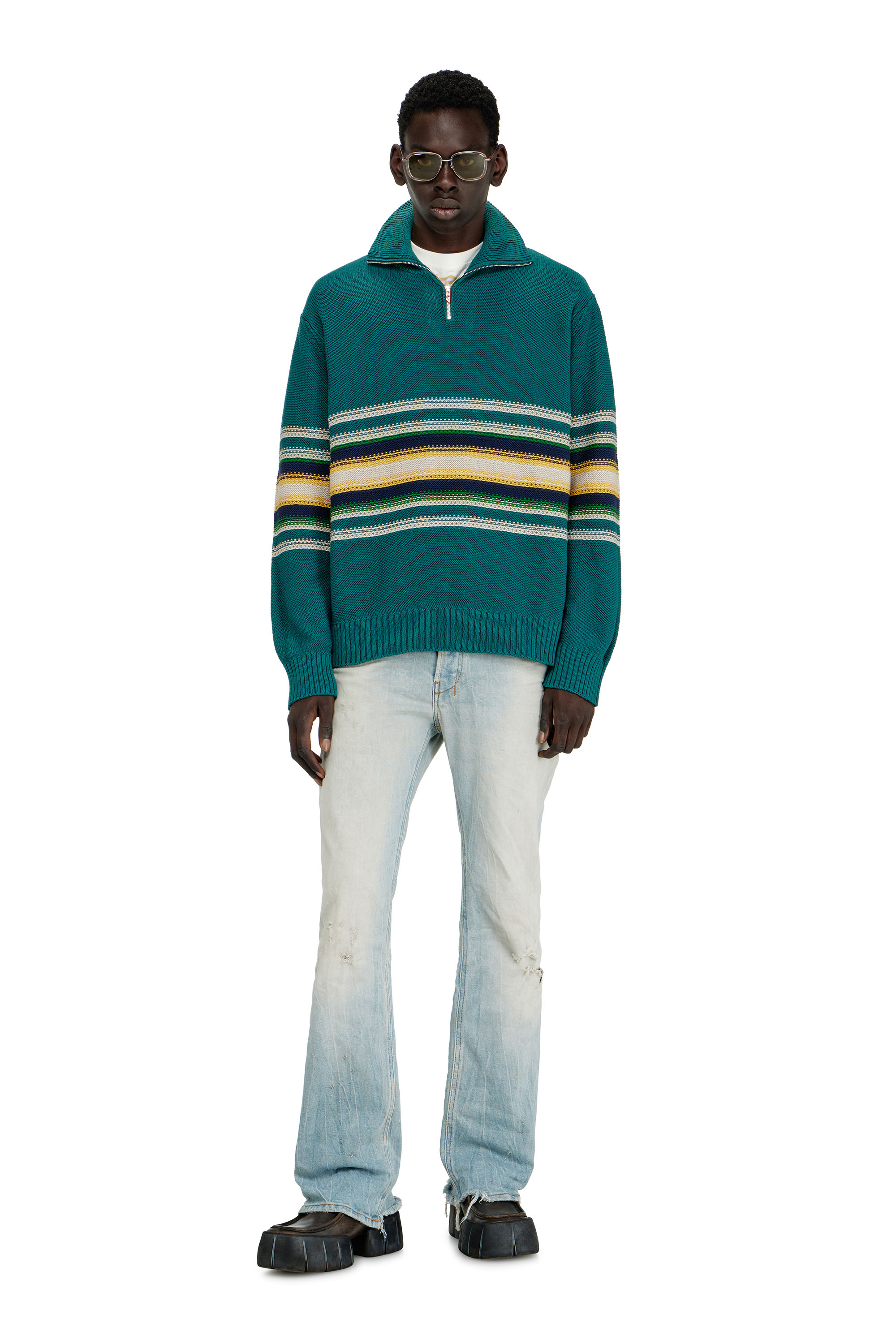 Diesel - K-TIMEO, Maglione in cotone con collo alto Uomo in Verde - 2