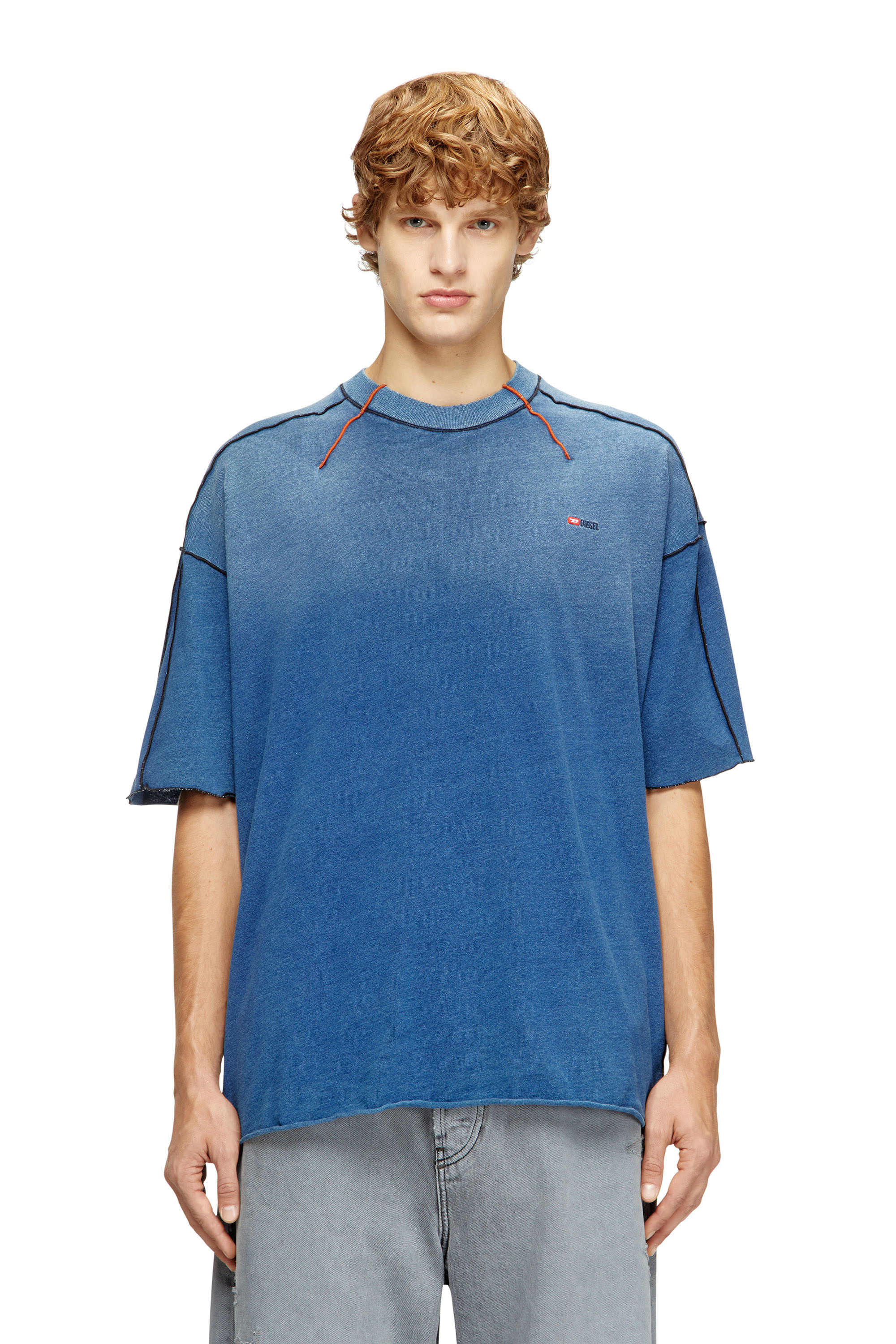 Diesel - T-CRAOXT, T-shirt in cotone con cuciture overlock a contrasto Uomo in ToBeDefined - 1
