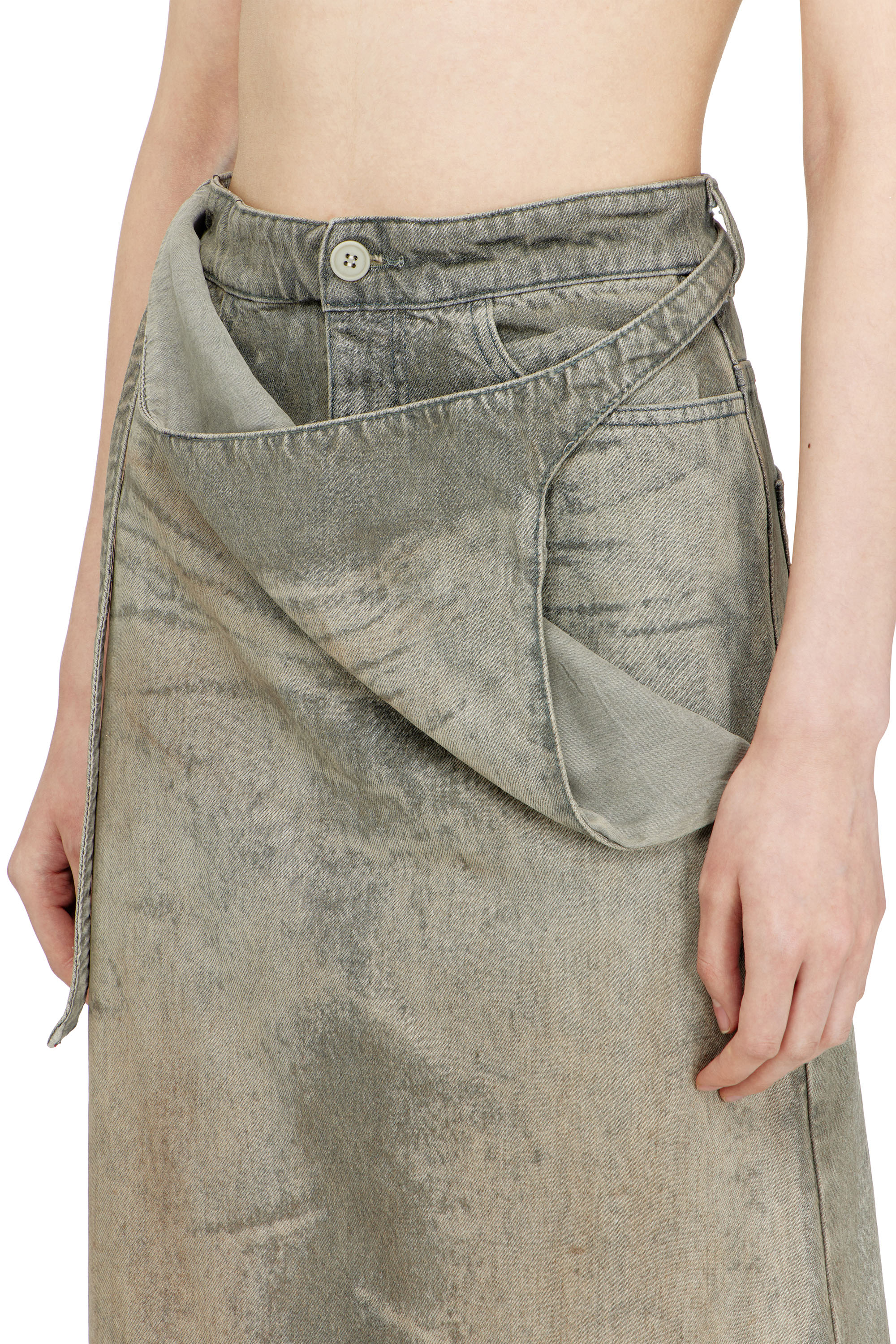 Diesel - DE-MORIKA-FSI, Gonna midi in satin denim di cotone e canapa Donna in Grigio - 5
