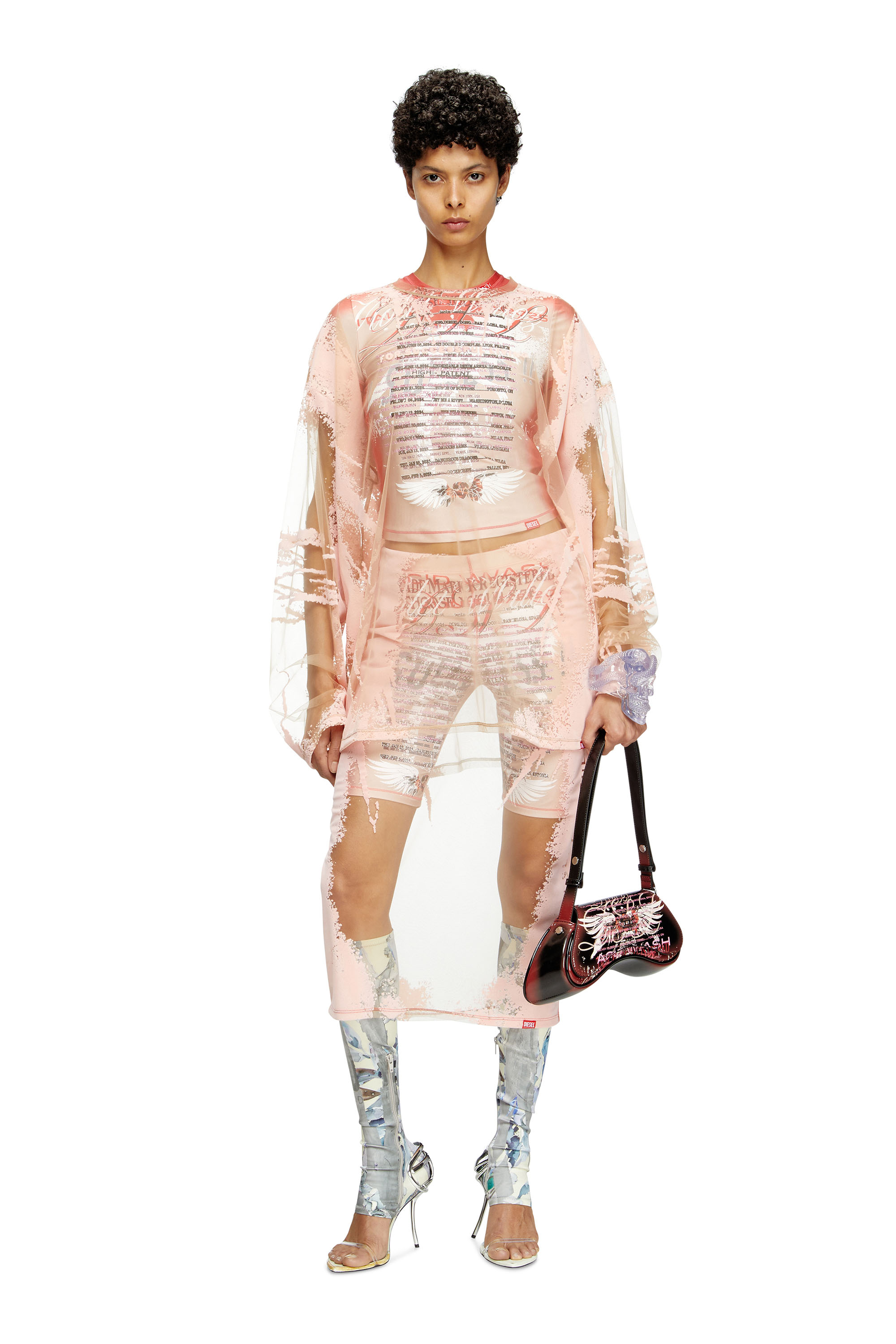 Diesel - T-HASSAN-LS-A, T-shirt a maniche lunghe in nylon con stampa DJ Unisex in Rosa - 7