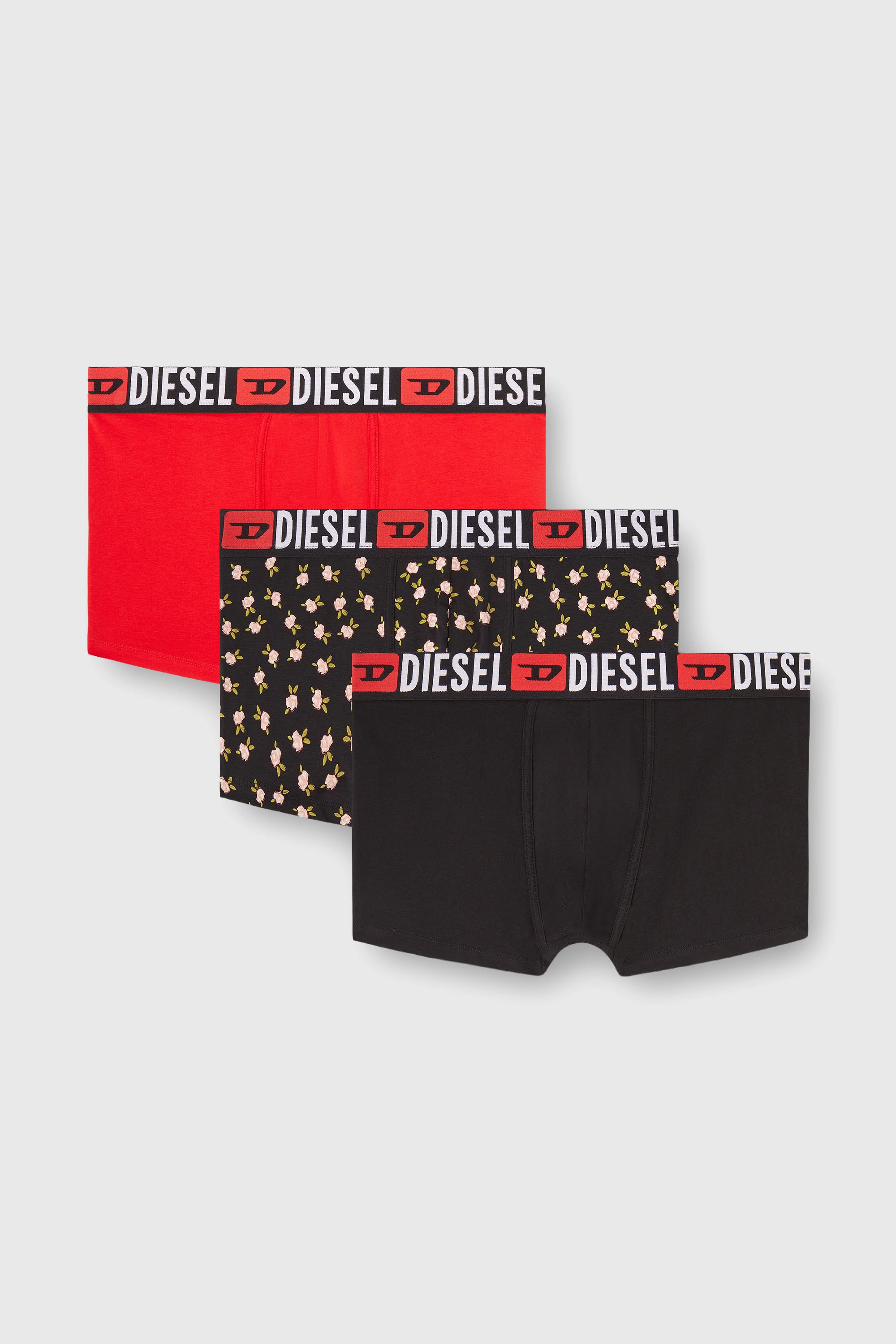 Diesel - UMBX-DAMIENTHREEPACK, Set da tre boxer stretch in cotone con stampa floreale Uomo in Nero - 1