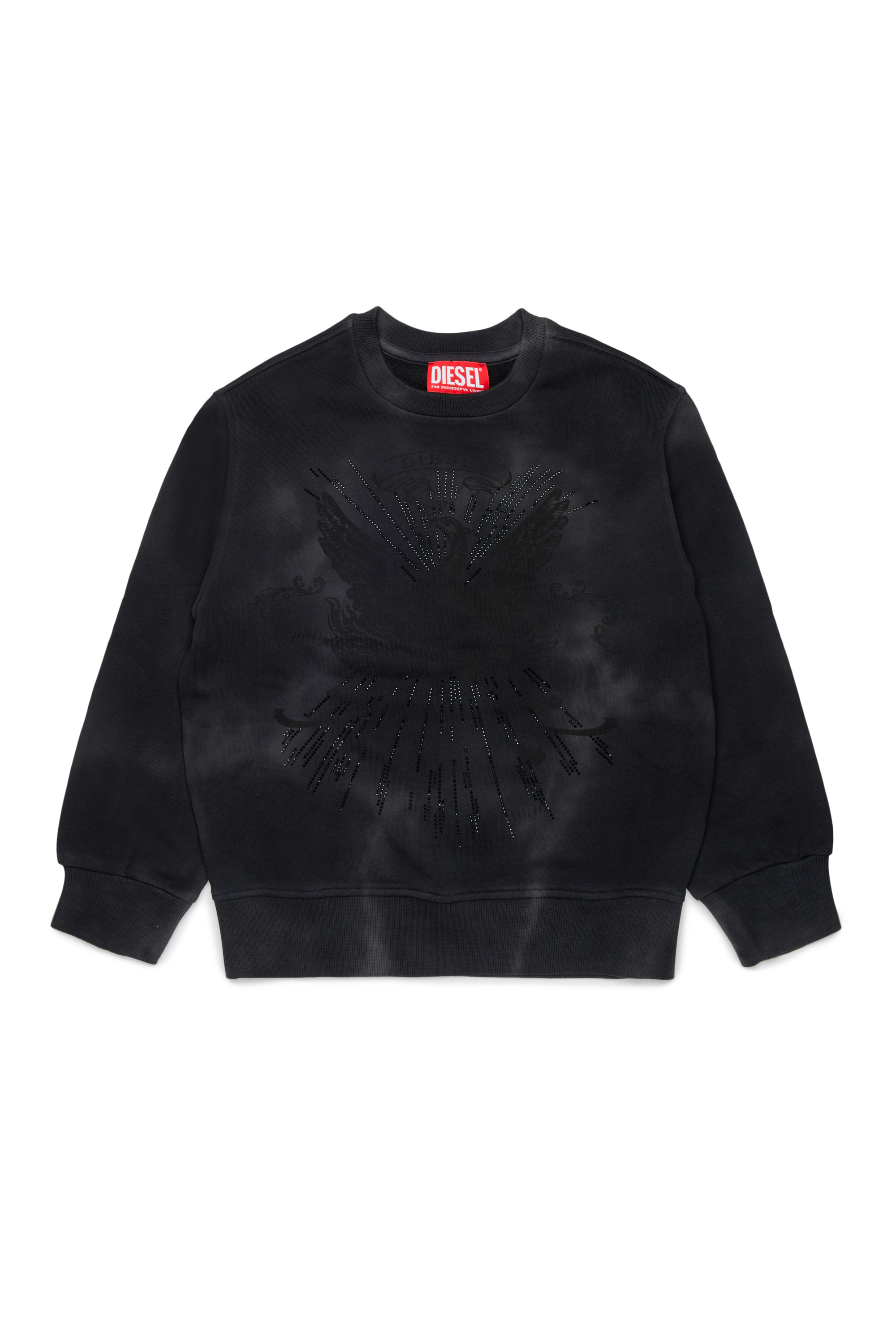 Diesel - SFIN OVER, Felpa effetto nuvolato con motivo fenice Uomo in Nero - 1
