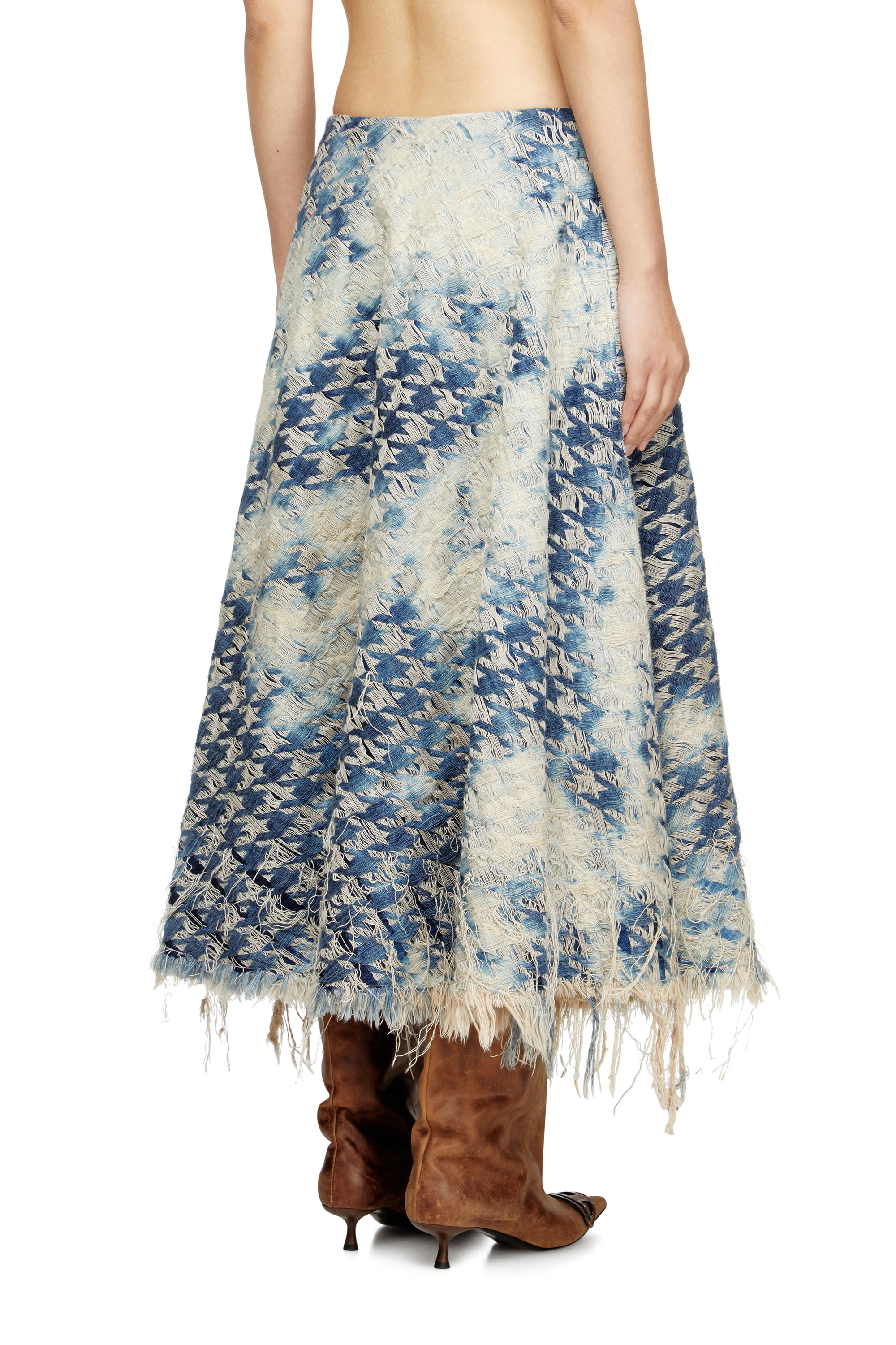 Diesel - DE-ANNET-FSH1, Gonna midi in denim con trama pied-de-poule Donna in Blu - 4