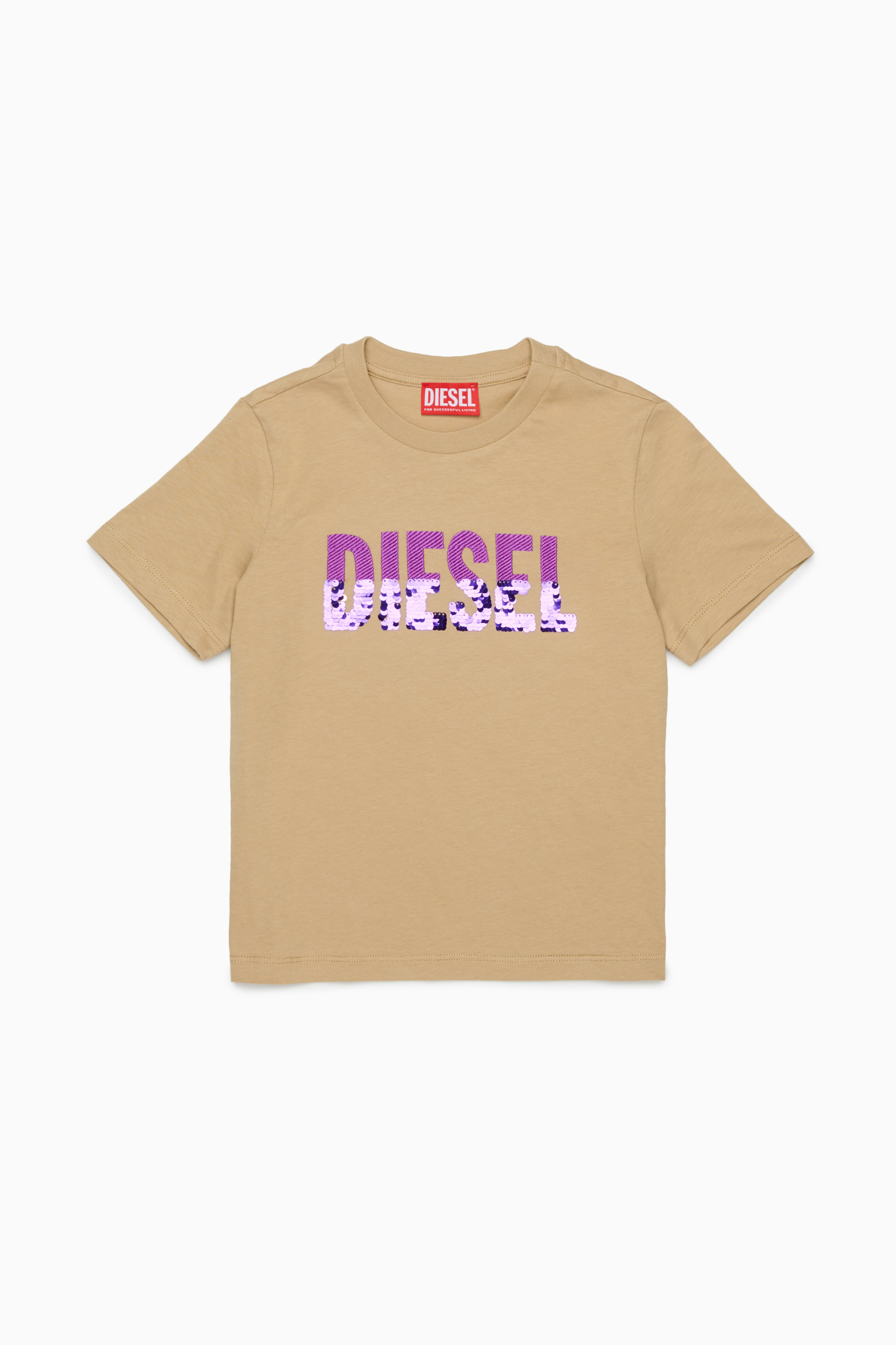 Diesel - TPALLY, T-shirt in cotone con logo in paillettes Donna in Marrone - 1