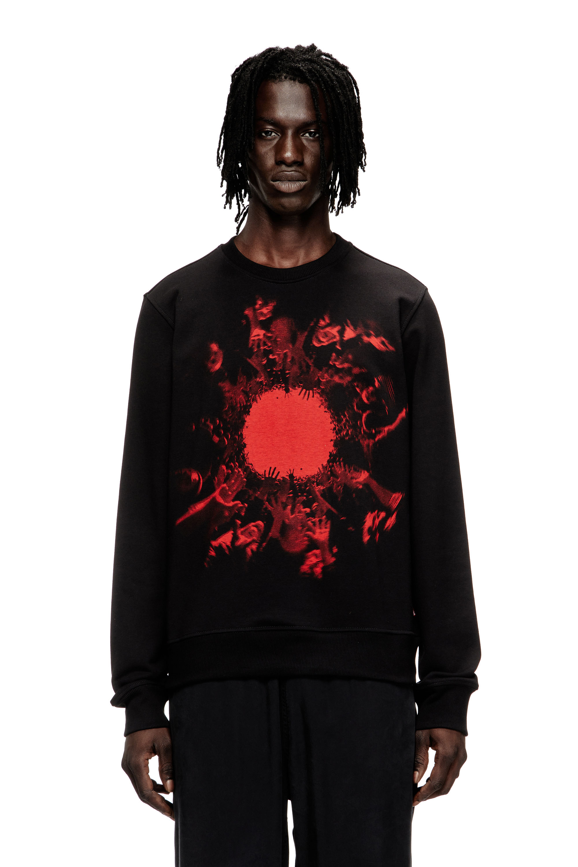 Diesel - S-GINN-T3, Felpa in cotone con stampa grafica Uomo in Nero - 1