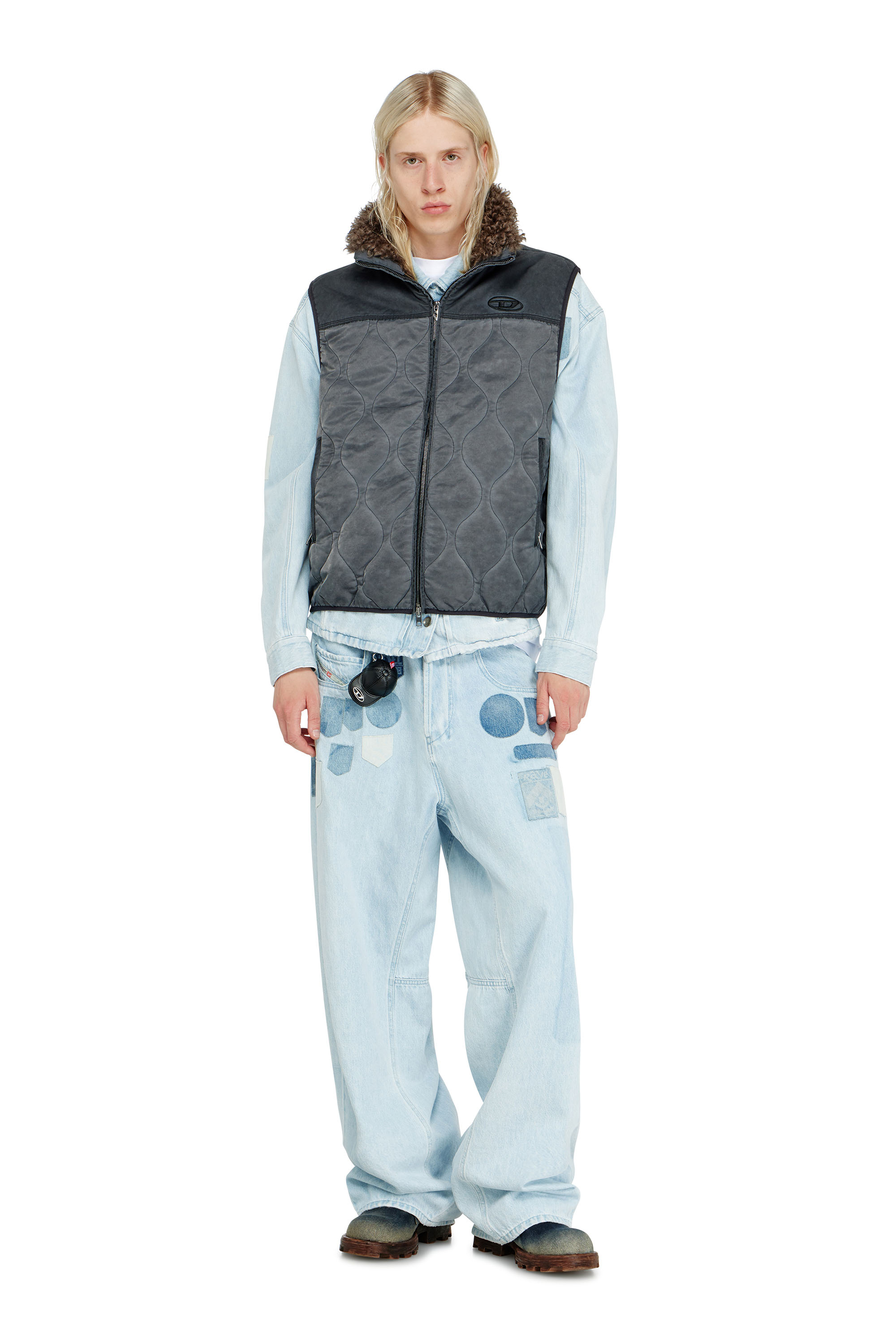 Diesel - J-ALVAR, Man's Quilted vest with fluffy neck lining in Dark grey - 2