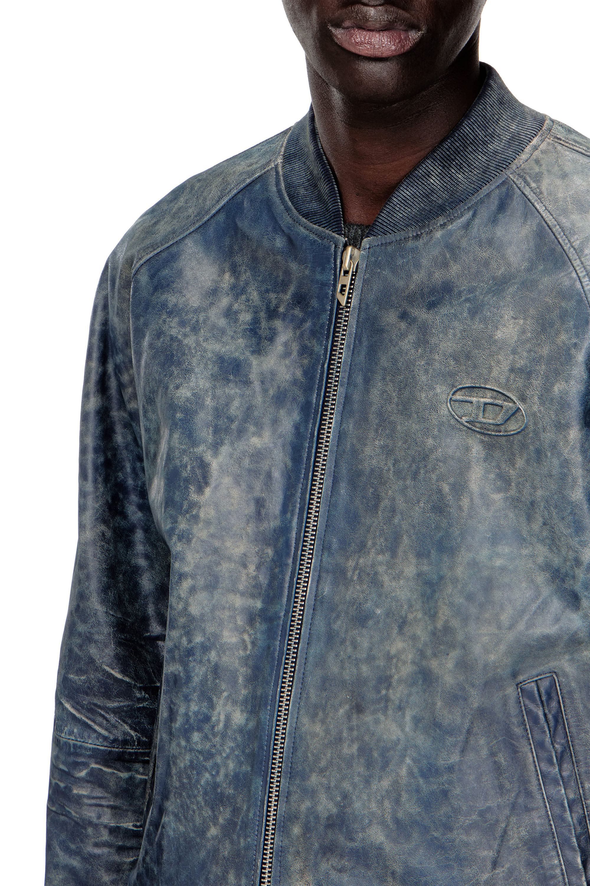 Diesel - L-COBB, Giacca bomber in pelle trattata Uomo in Blu - 5