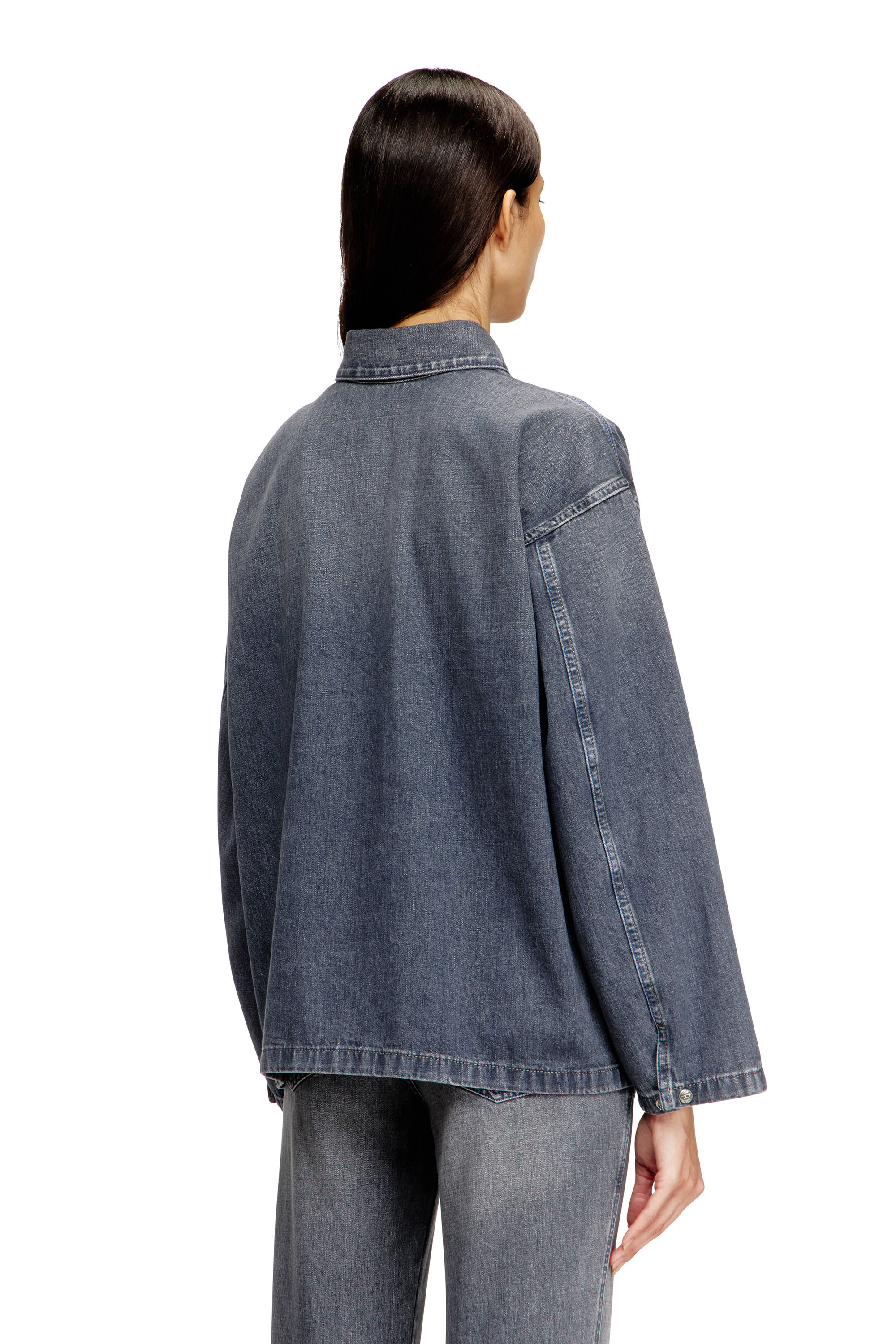 Diesel - DE-PRISS, Top Henley in denim effetto sporco Donna in Grigio - 4