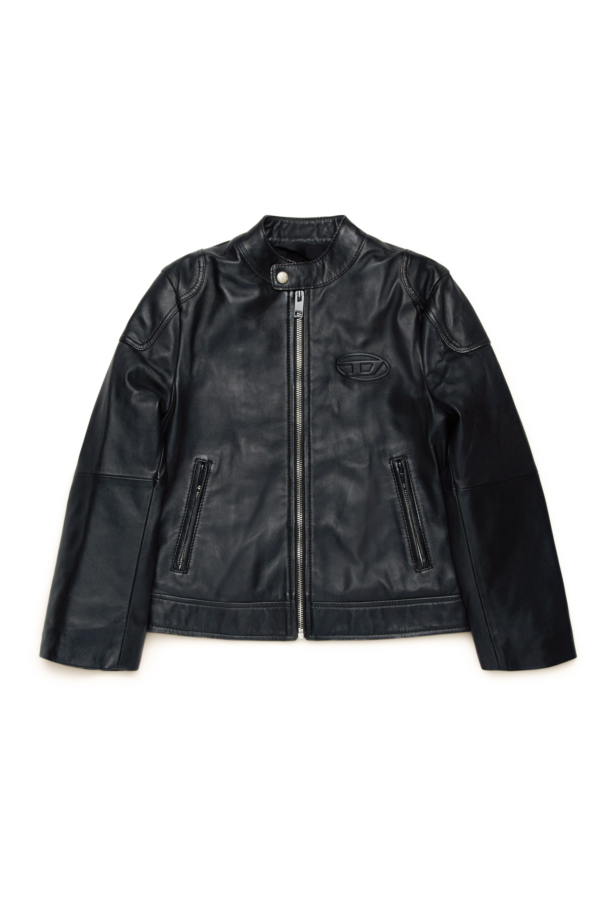 Diesel - JLHEIN, Giacca biker in pelle con logo Oval D in rilievo Uomo in Nero - 1