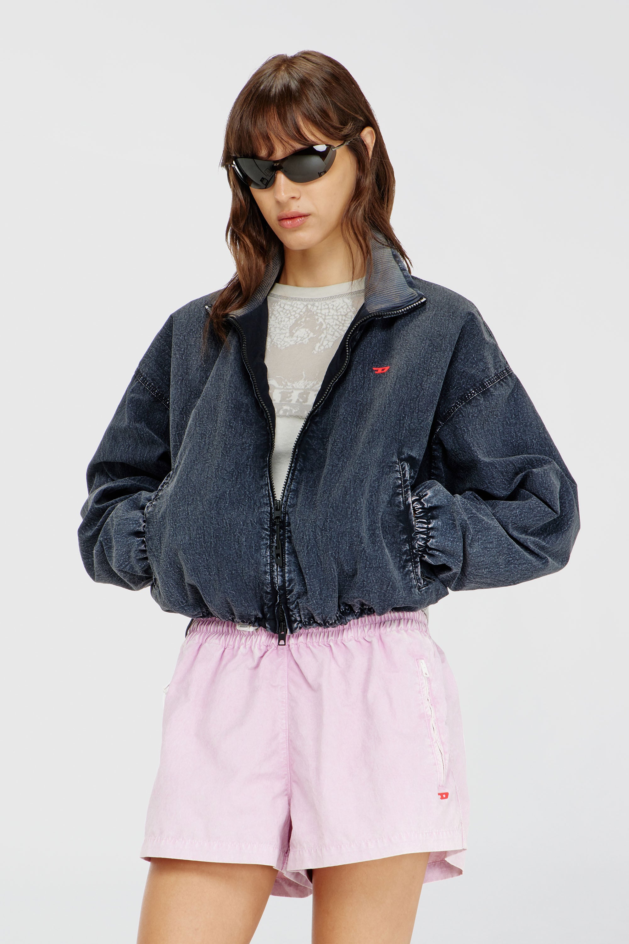 Diesel - G-LEAMER, Giacca windbreaker in taslan acid-wash Donna in Blu - 1