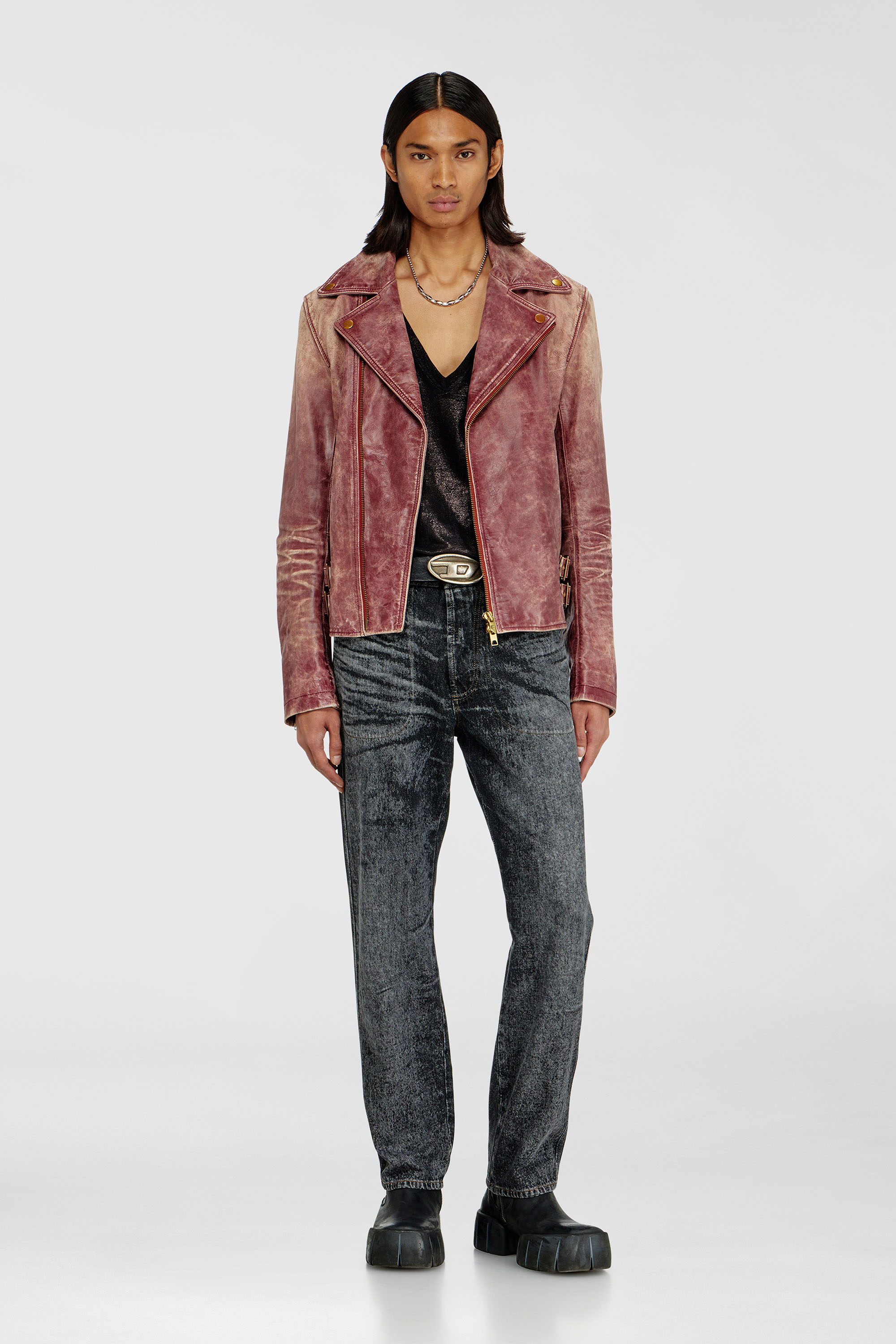 Diesel - L-EON-CJCM, Giacca biker in pelle lavorata Uomo in Marrone - 2