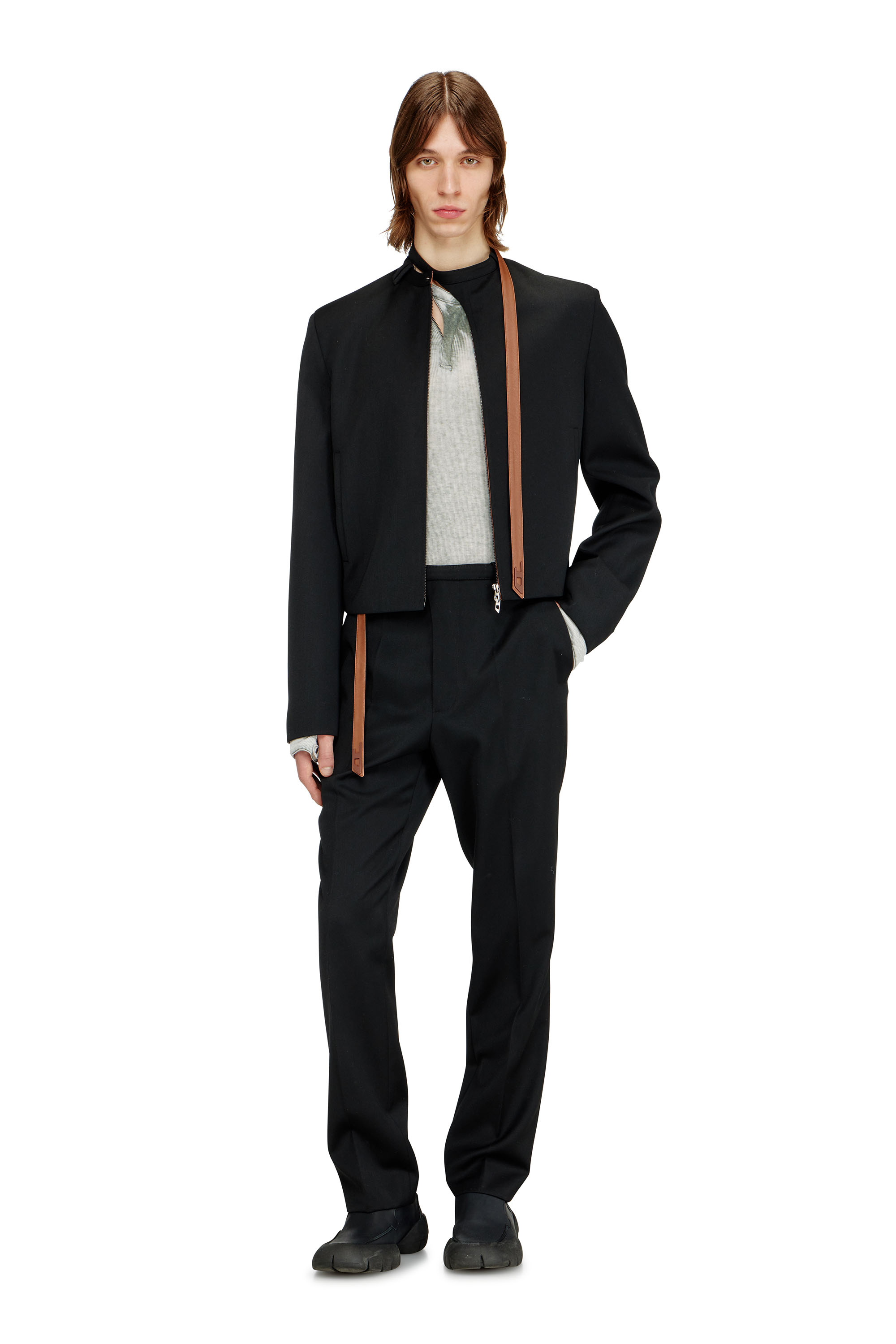 Diesel - J-NURIEL-A, Man's Tailored jacket with biker neck strap in Black - 2