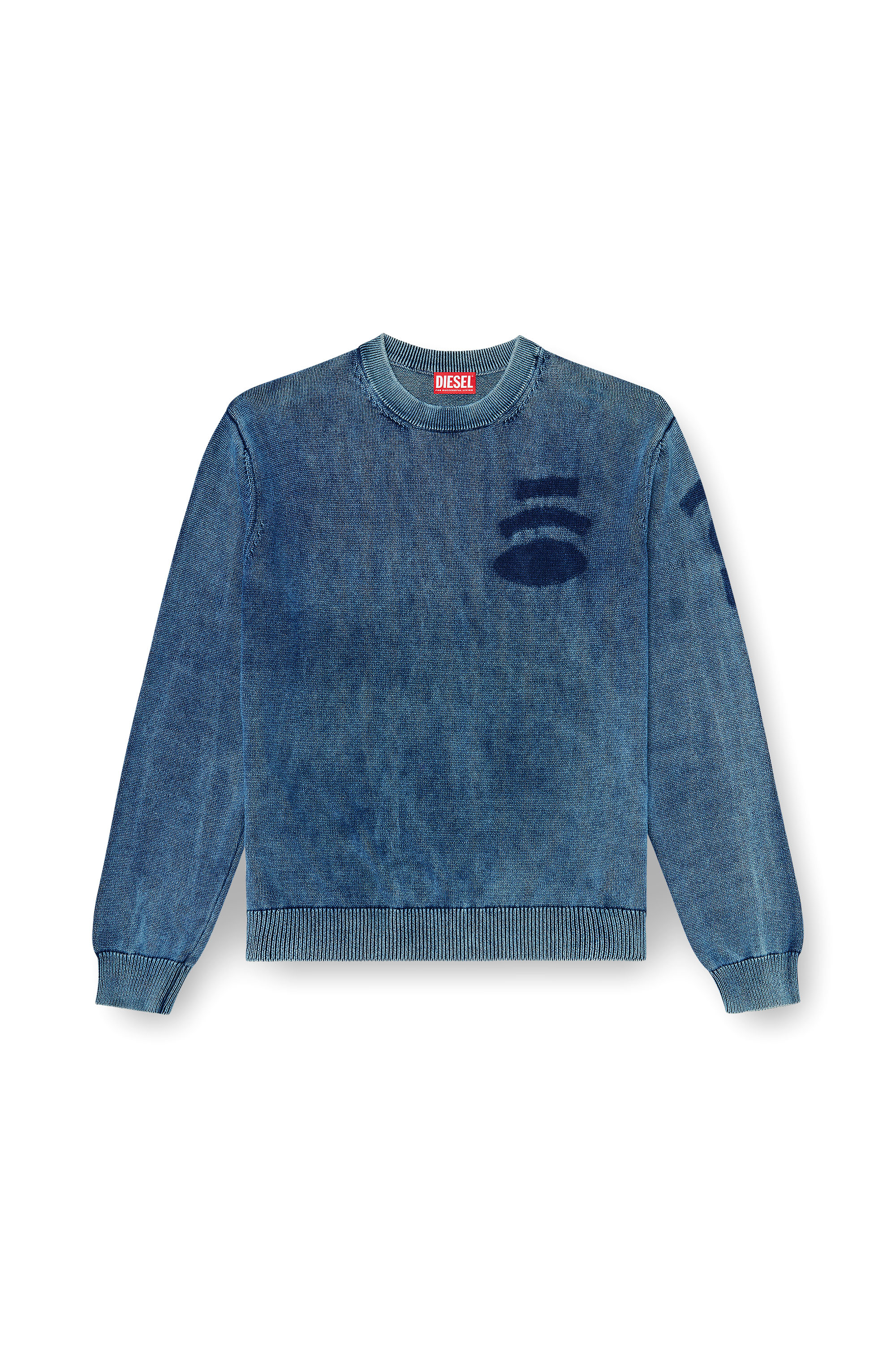 Diesel - K-PERNE, Maglione effetto denim con dettagli patch Uomo in Blu - 2