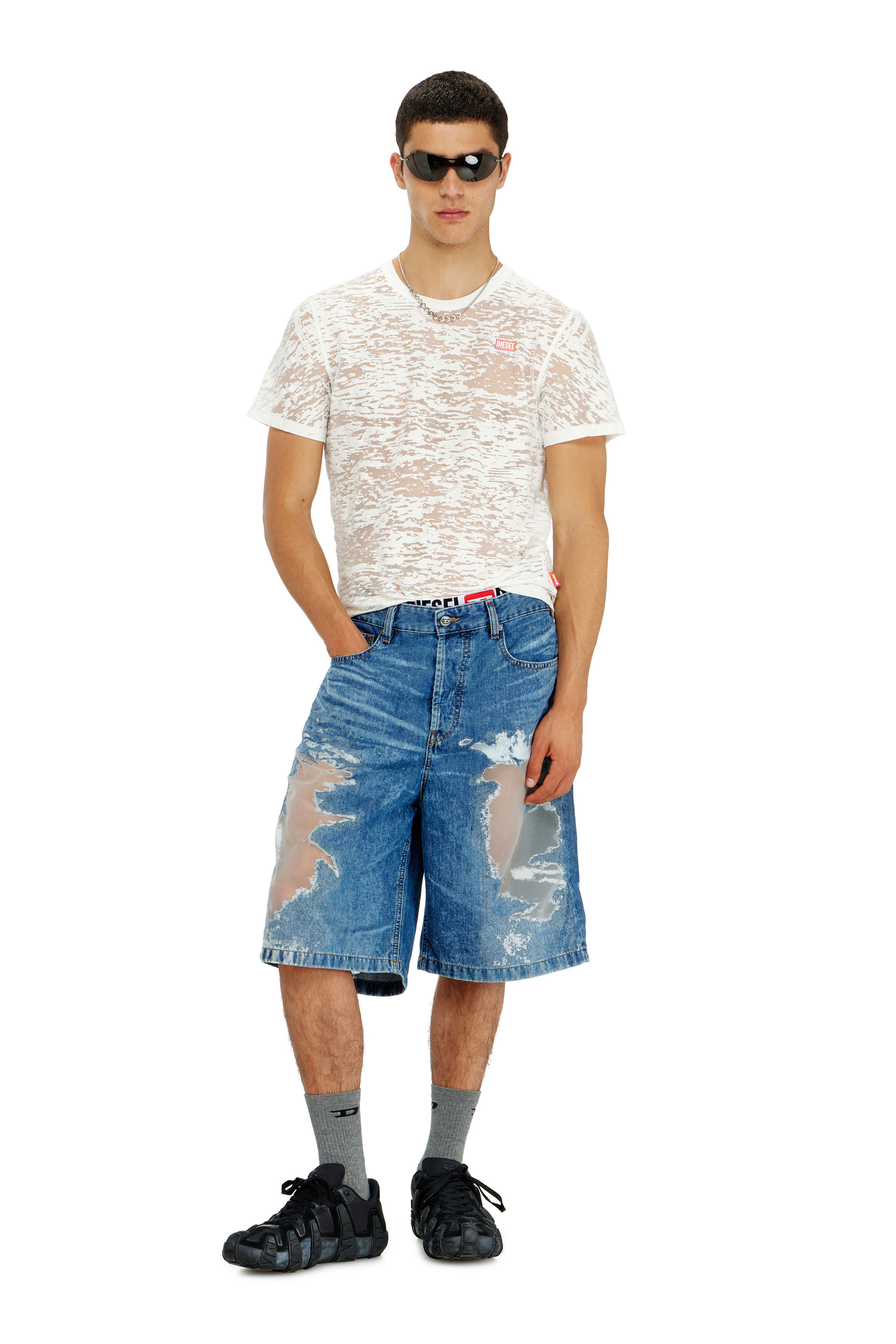 Diesel - PR-T-NOTS-MATI-R, T-shirt in jersey devor&eacute; all-over Unisex in Bianco - 2
