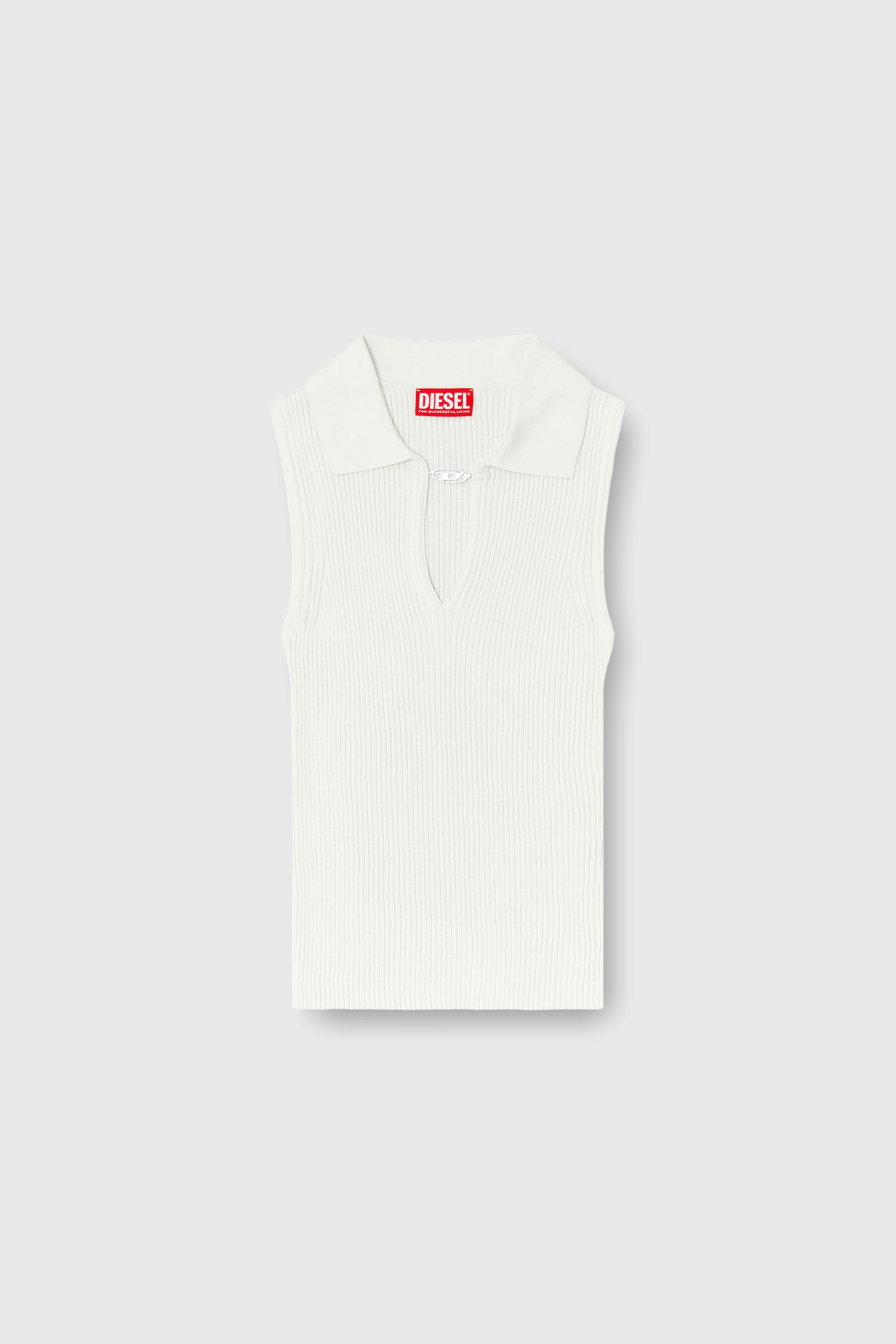 Diesel - M-LILITA, Top polo smanicato a costine in misto seta Donna in Bianco - 2