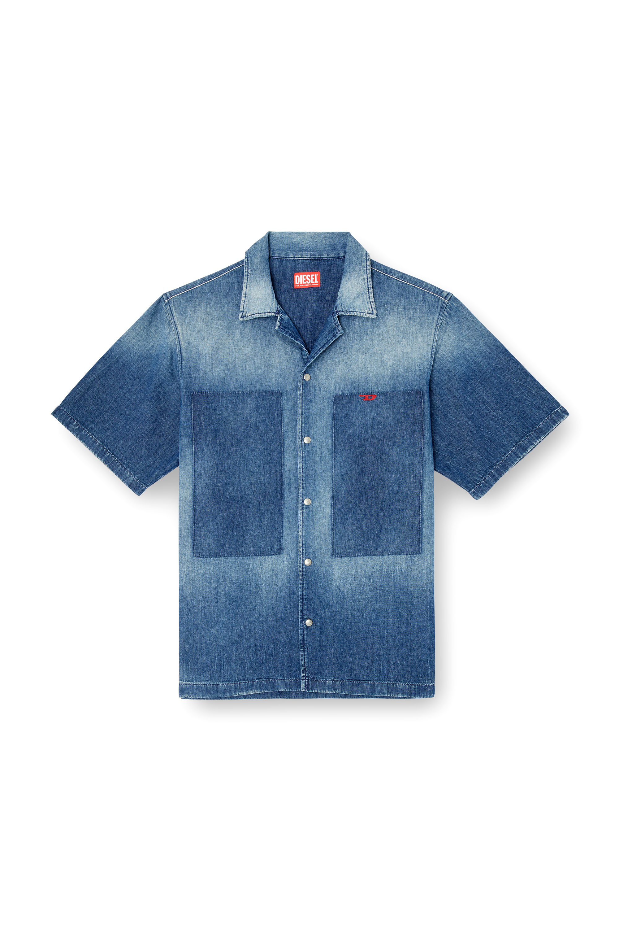 Diesel - D-NABIL-D, Camicia bowling con denim a contrasto Uomo in Blu - 3