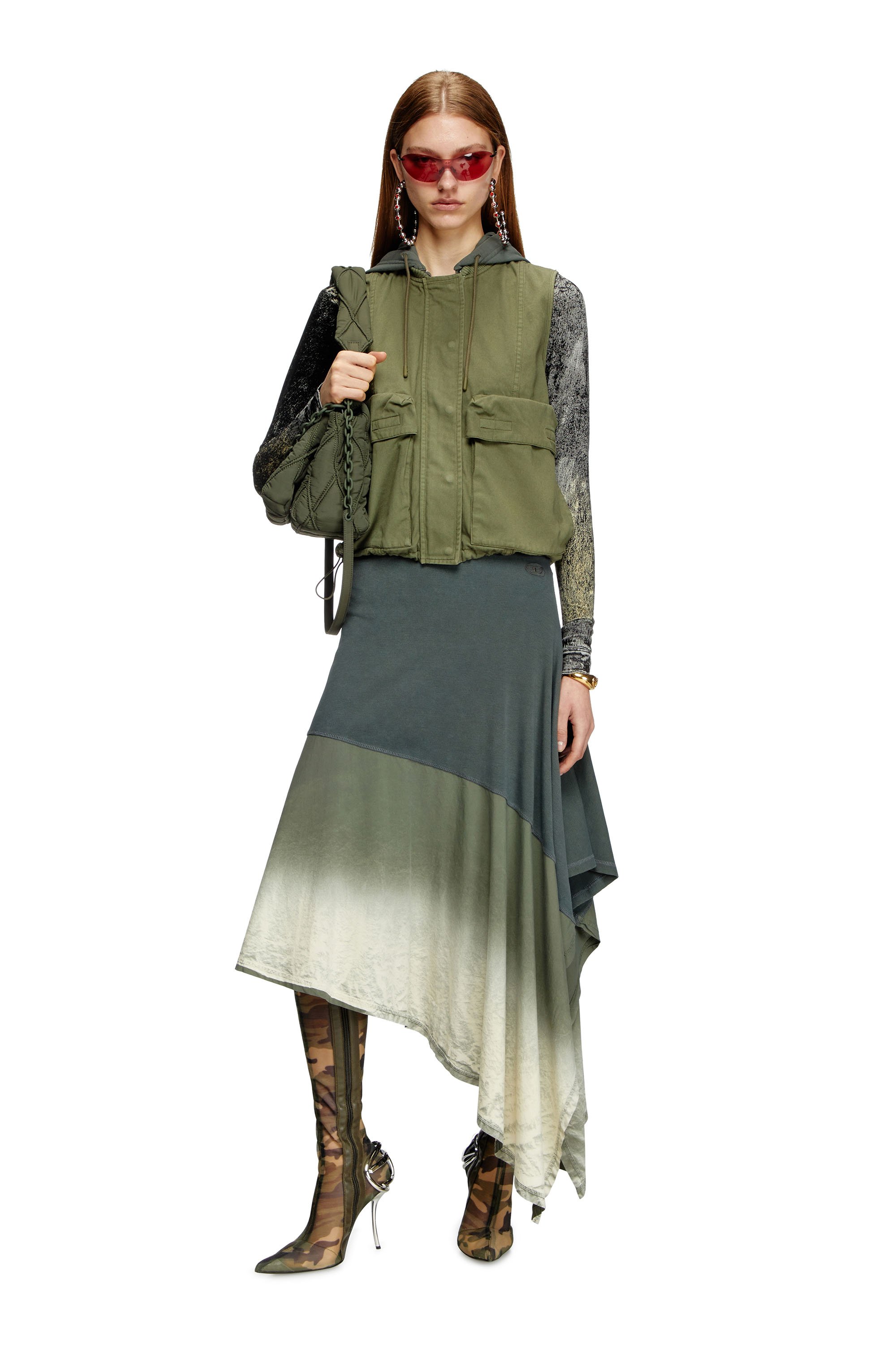 Diesel - G-ENESIS, Gilet con cappuccio in twill di cotone Donna in Verde - 2