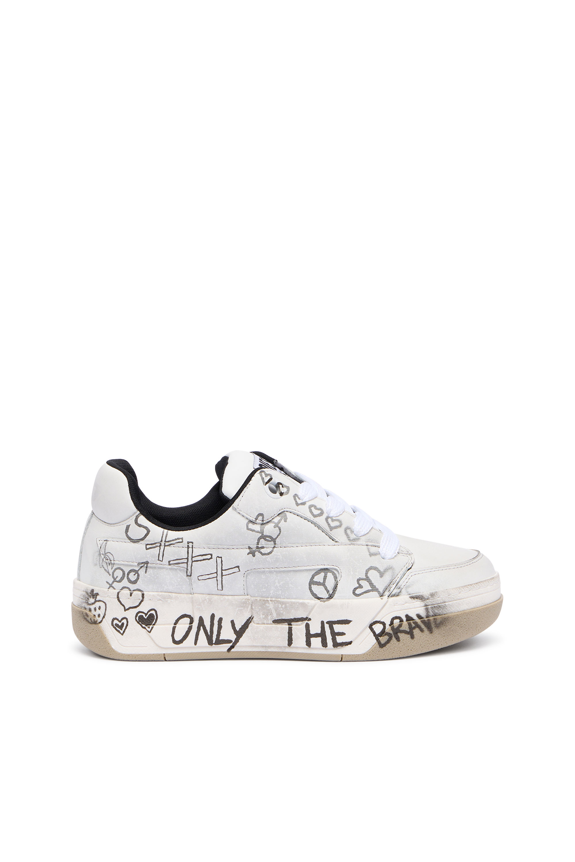 Diesel - S-D-OLLIE LOW W, S-D-Ollie-Sneaker in pelle con stampa graffiti Donna in Bianco - 1