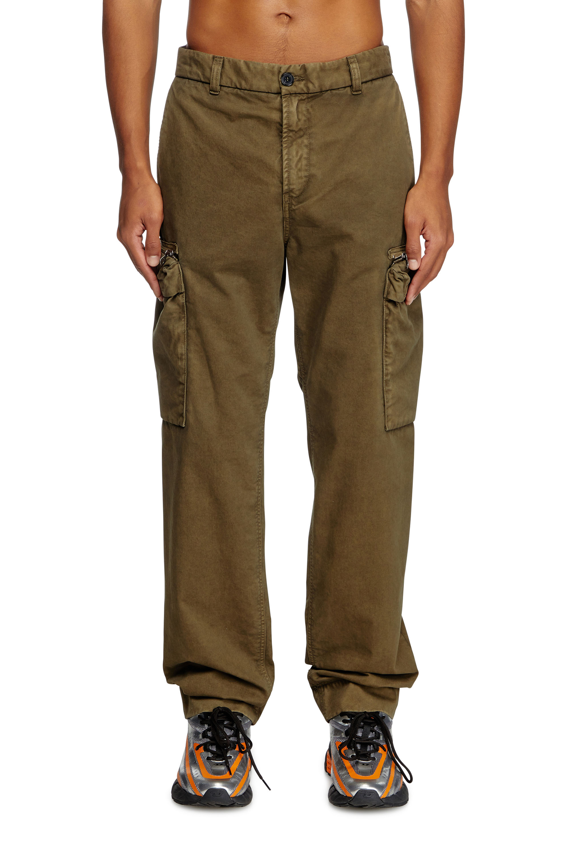 Diesel - P-YE, Pantaloni in twill vellutato sfumato Uomo in Verde - 1