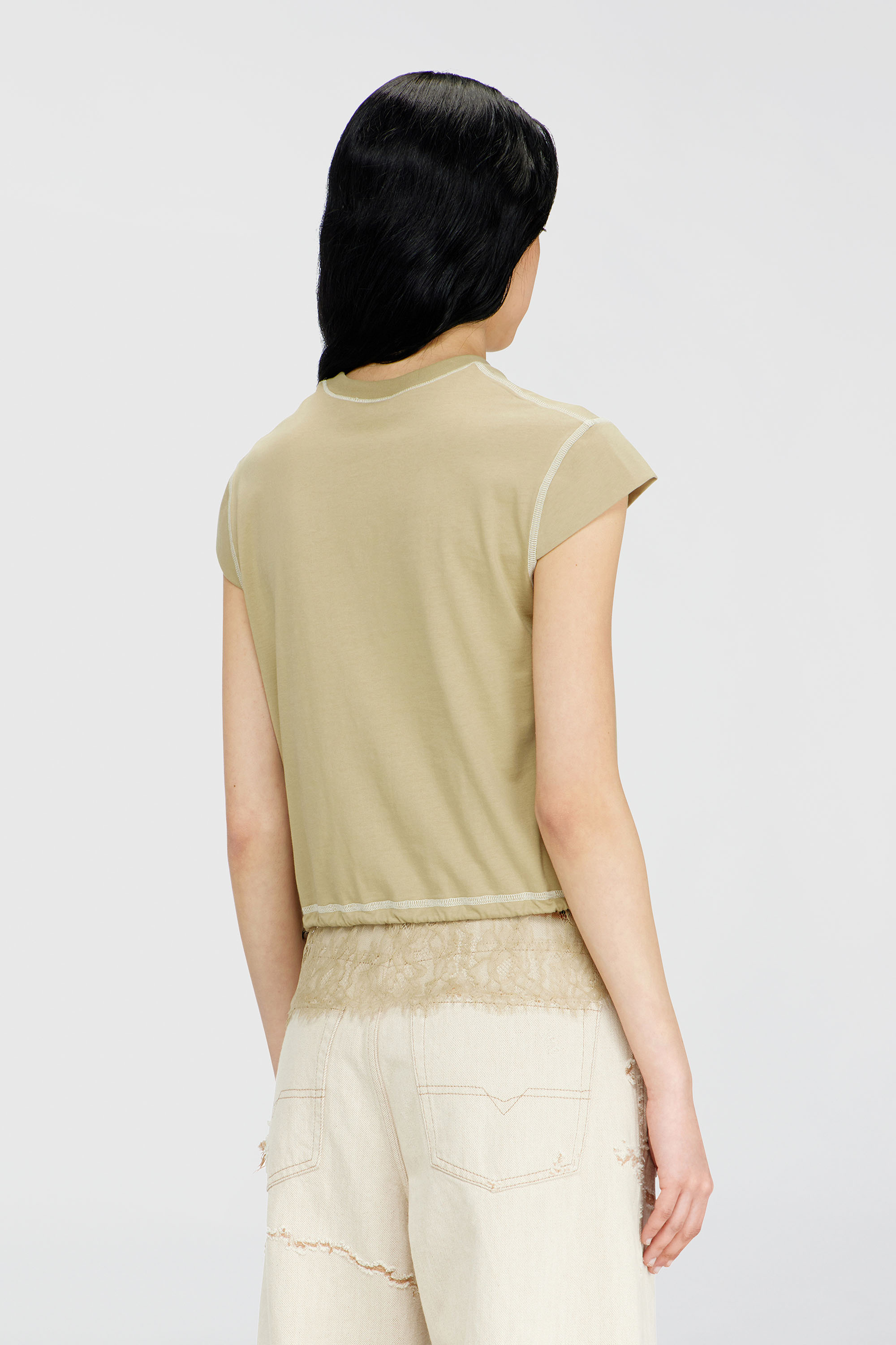 Diesel - T-LUNA, T-shirt in jersey con orlo in pizzo Donna in Beige - 4