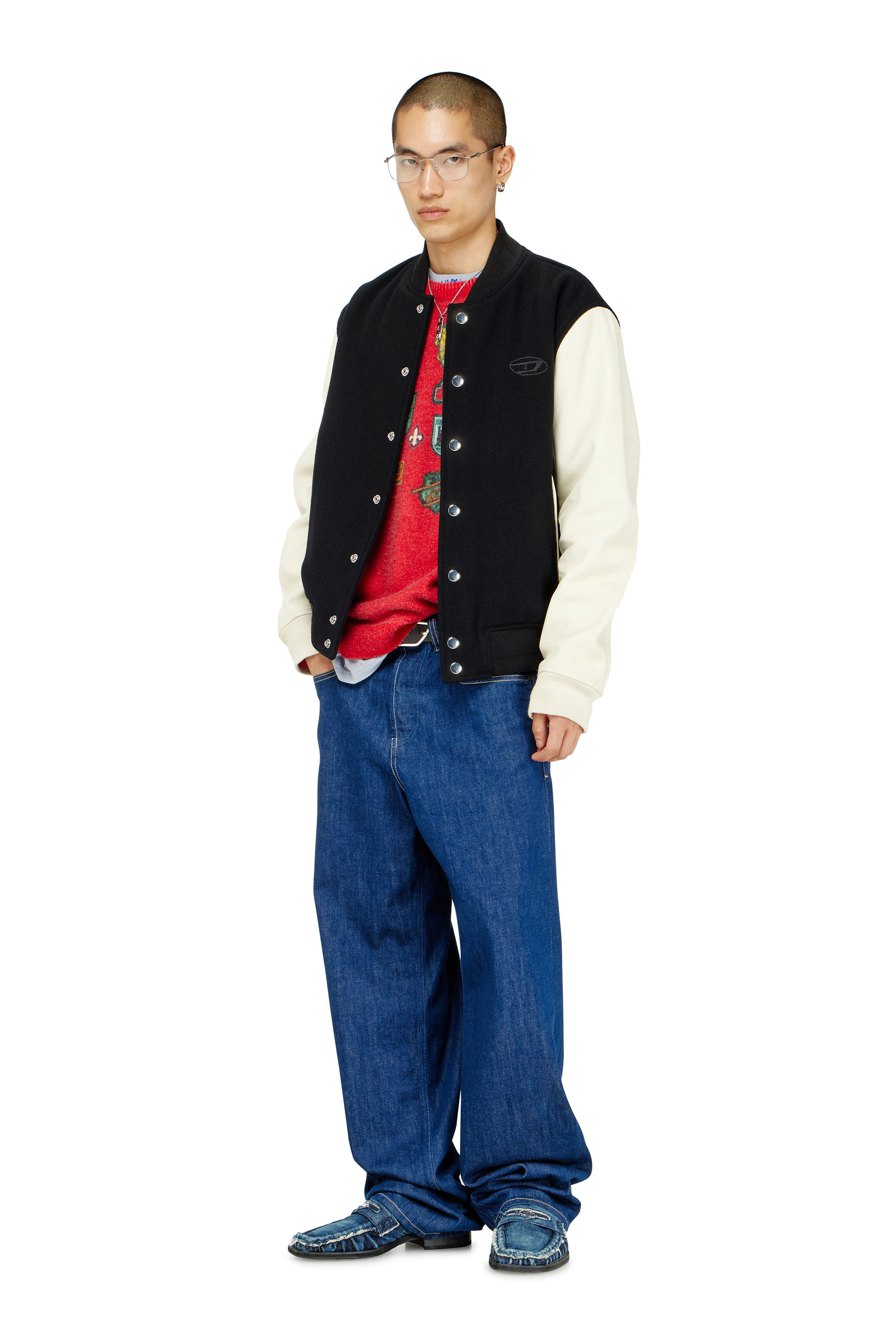 Diesel - L-ARRY-WRD, Giacca bomber in misto lana e pelle Uomo in Multicolor - 1