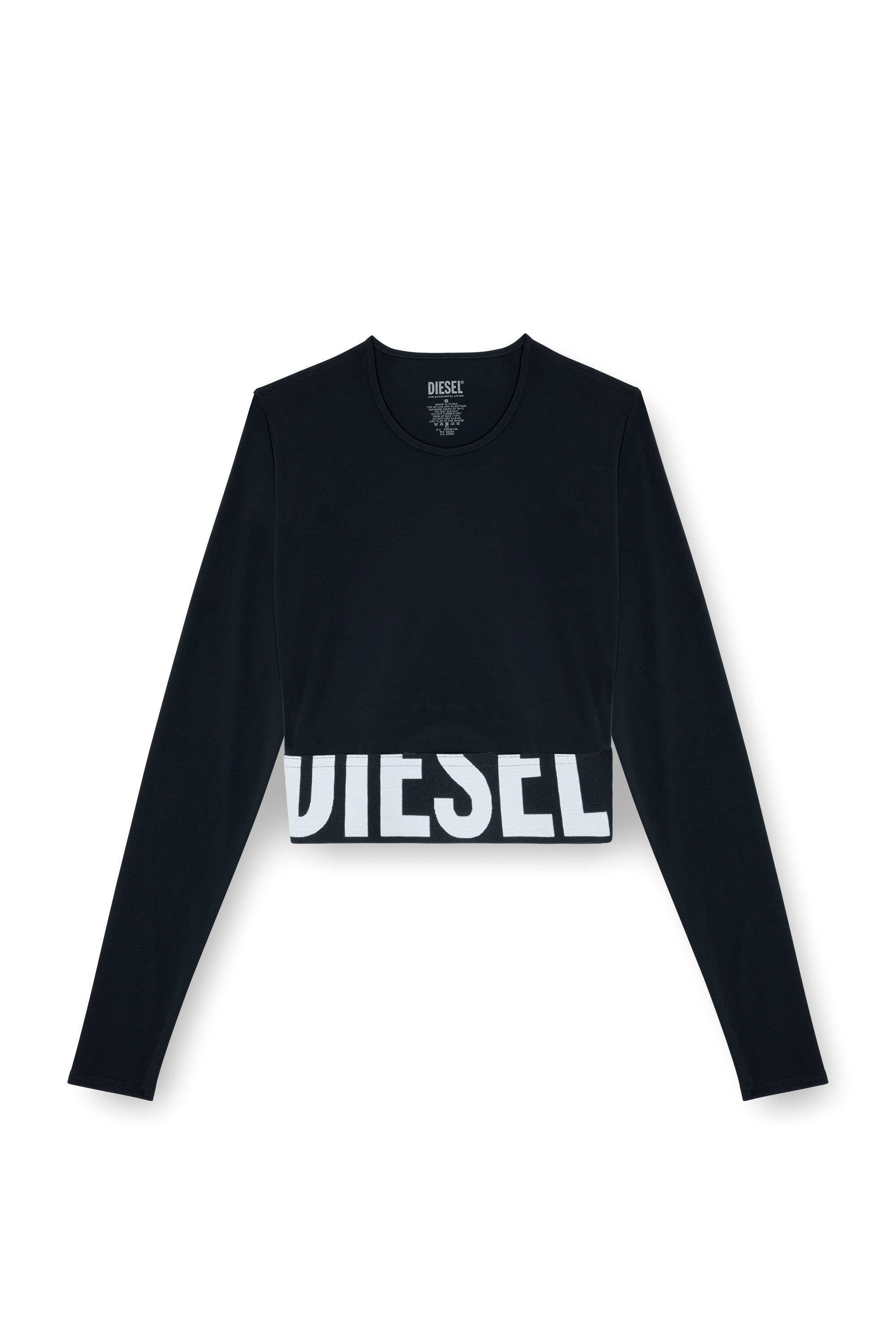 Diesel - MELISSA-D-POP, Crop top in microfibra con logo tagliato Donna in Nero - 2