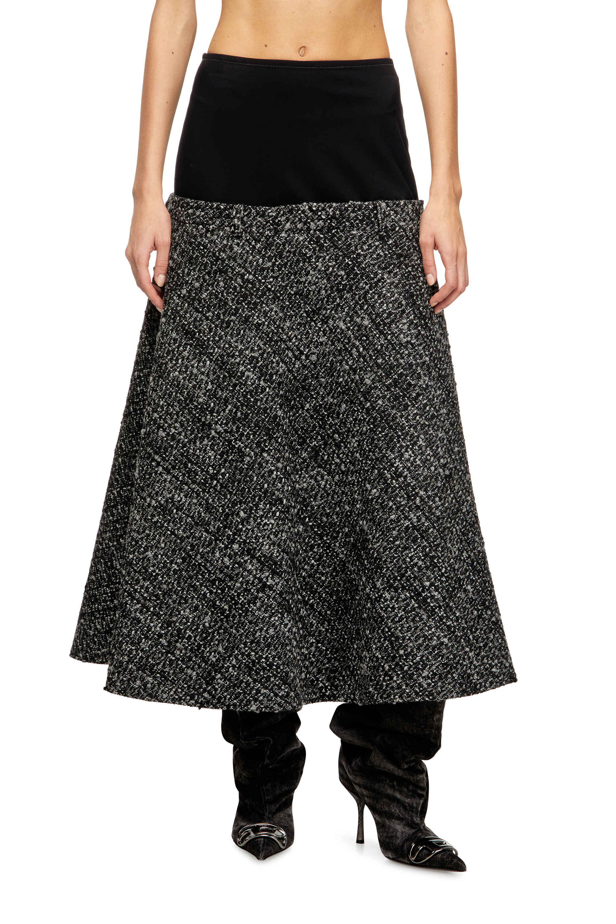Diesel - O-GRACE, Gonna bouclé con vita elasticizzata Donna in Nero - 1