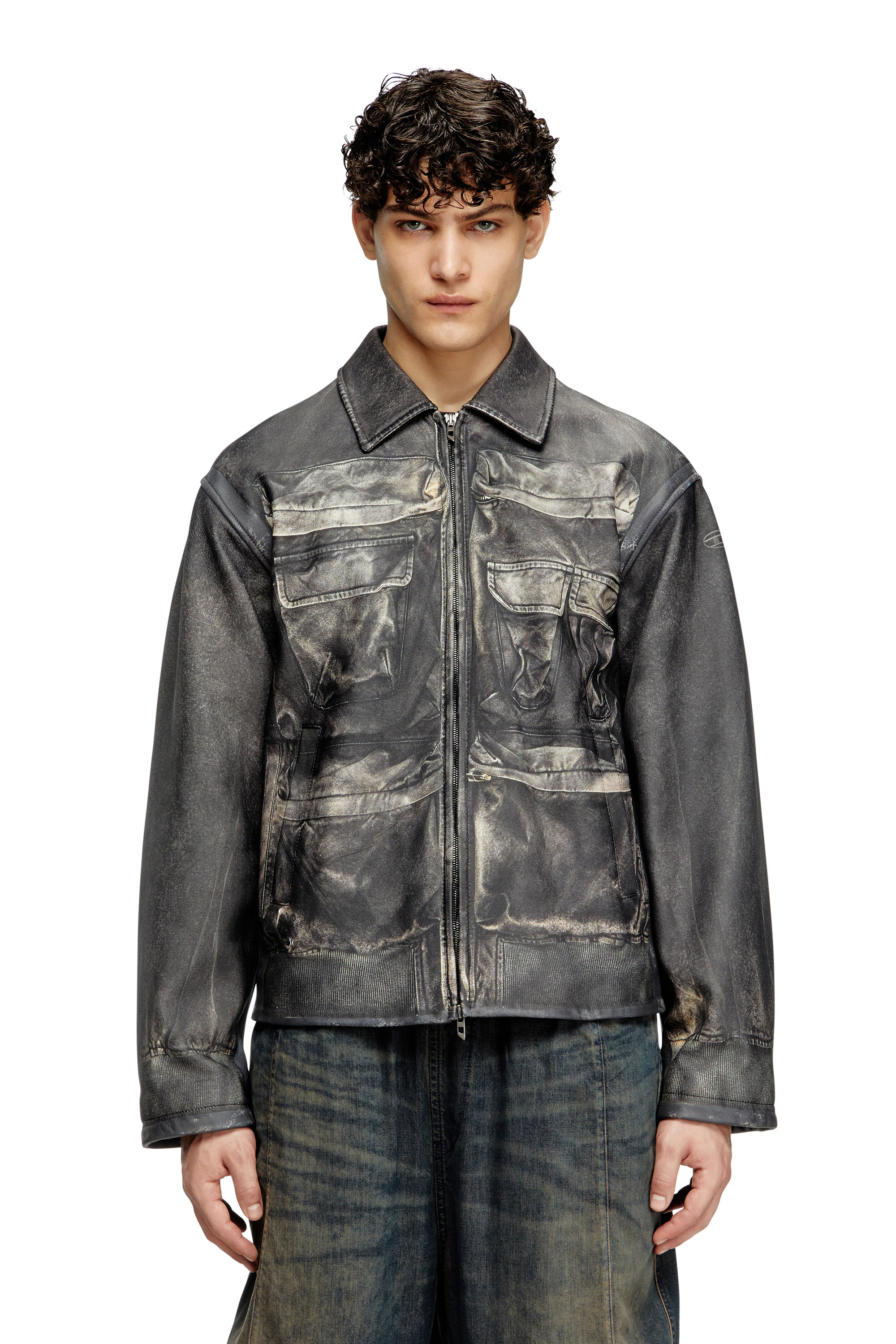 Diesel - L-MAYER, Giacca in pelle con tasche trompe l'oeil Uomo in Nero - 3