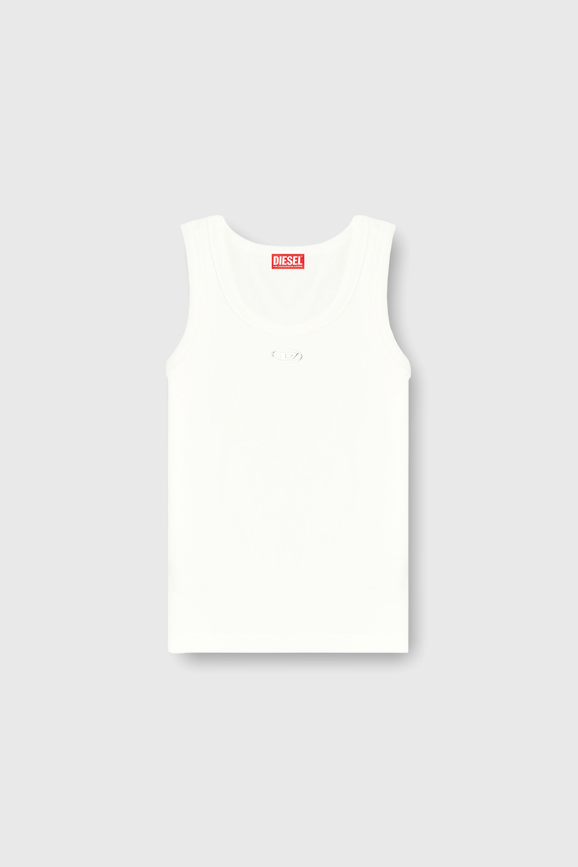 Diesel - T-ANKI-OD, Canotta slim a costine con Oval D metallica Donna in Bianco - 2