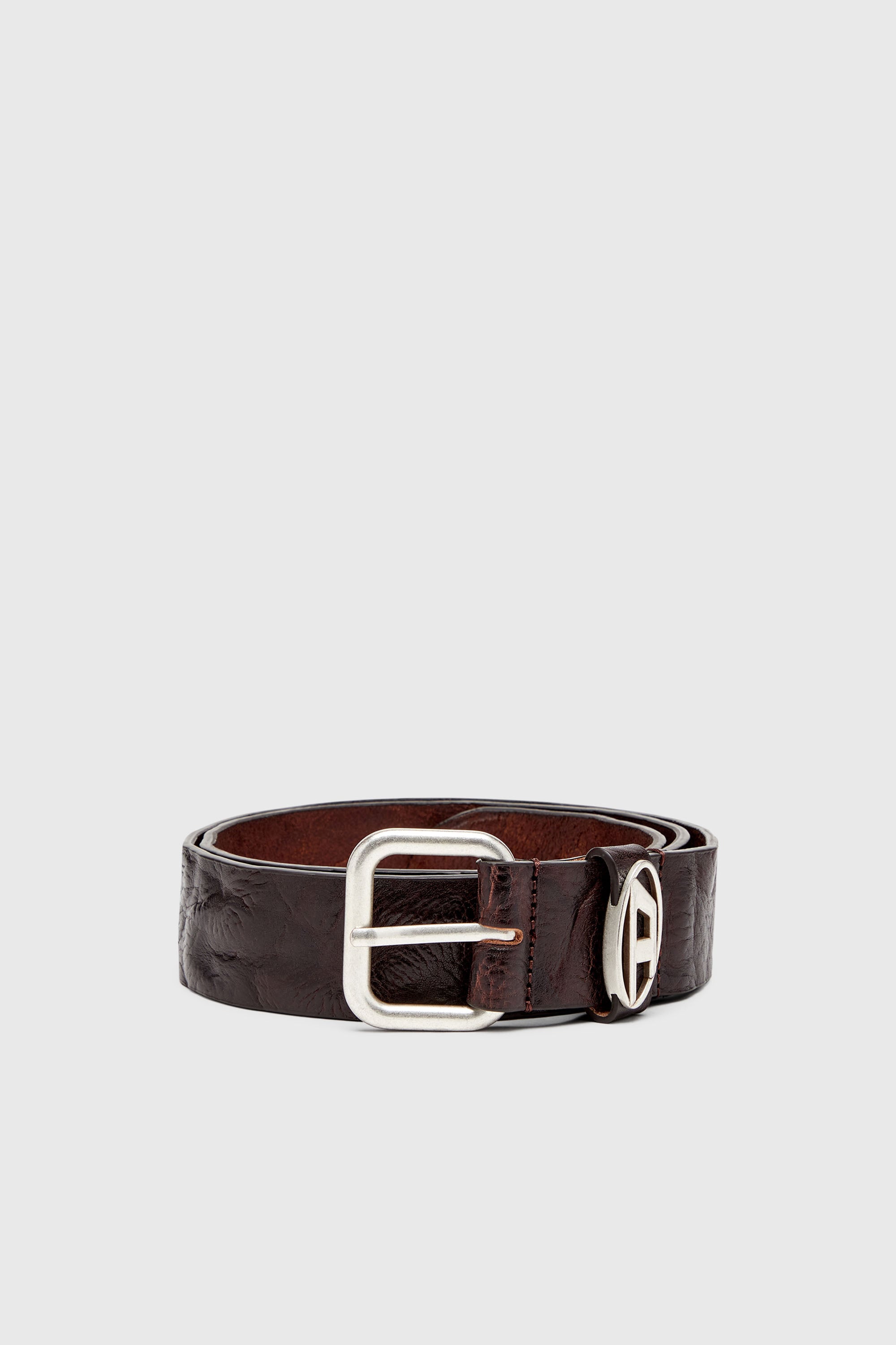 Diesel - B-1DR OVAL D LOOP, Cintura 3.9 cm in pelle wrinkle con placca logo Unisex in Marrone - 1