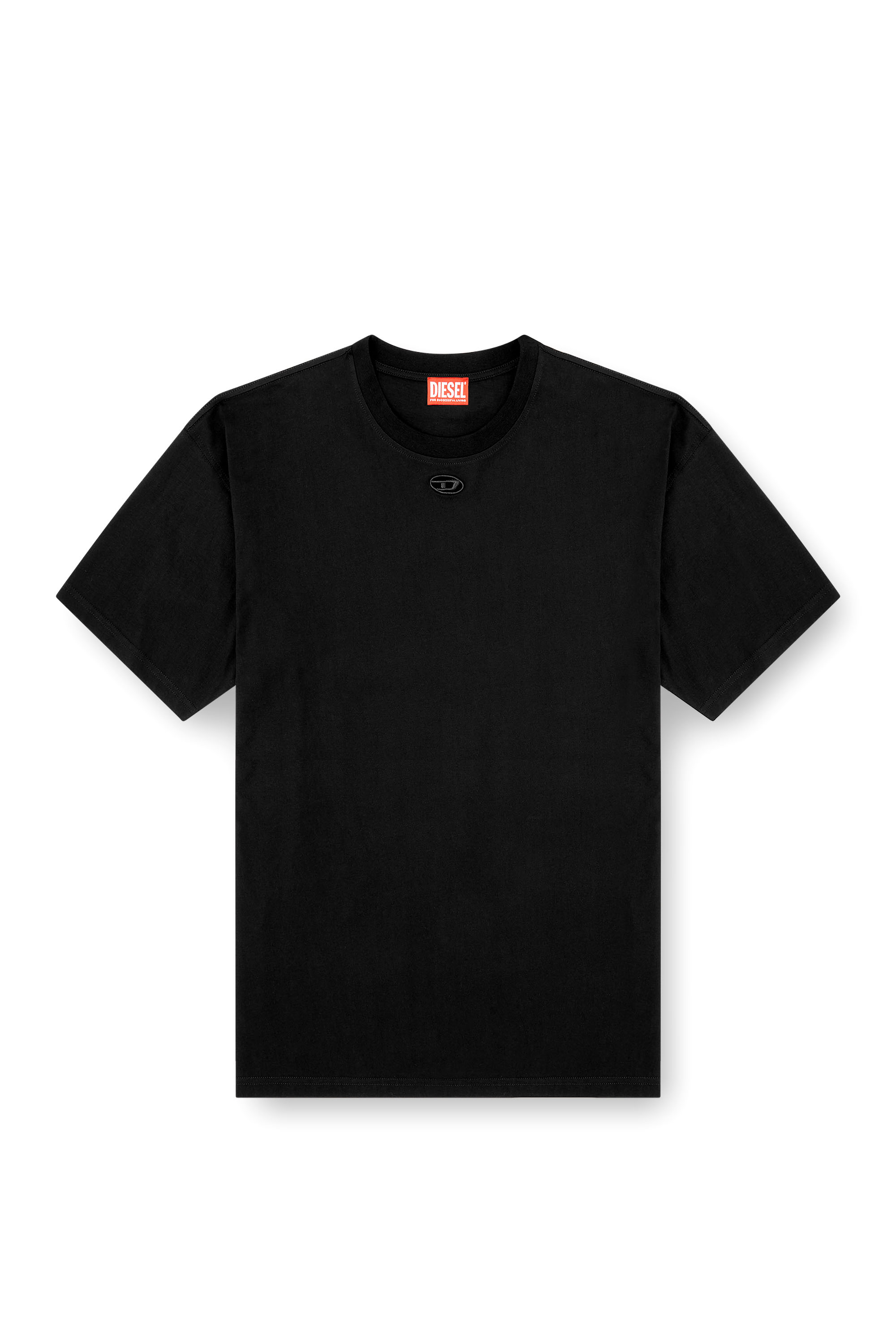 Diesel - T-BOXT-DCO, T-shirt in cotone dalla vestibilit&agrave; rilassata con ricamo Oval D Uomo in Nero - 2