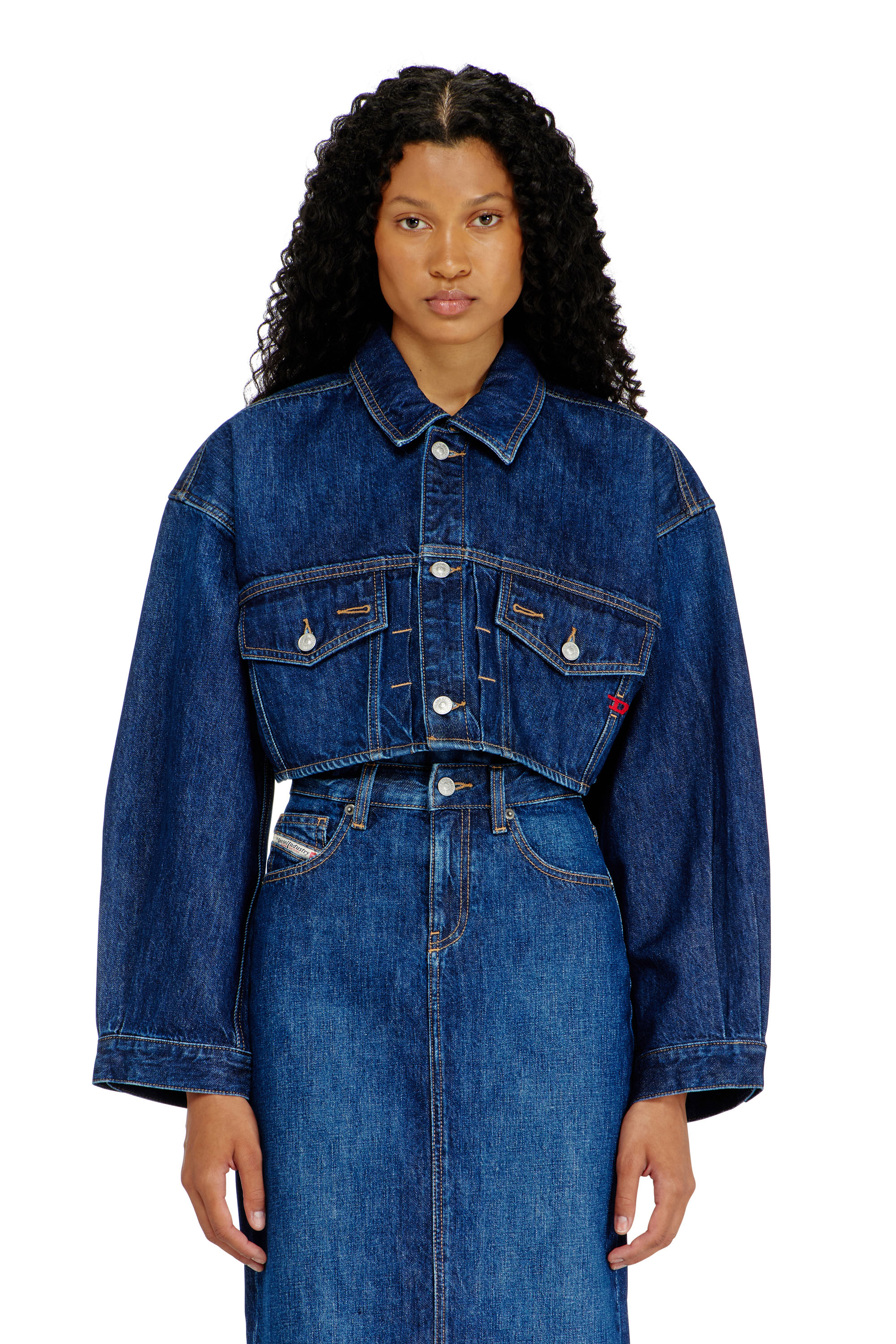 Diesel - DE-MALLEY, Giacca trucker in denim cropped oversize Donna in Blu - 1