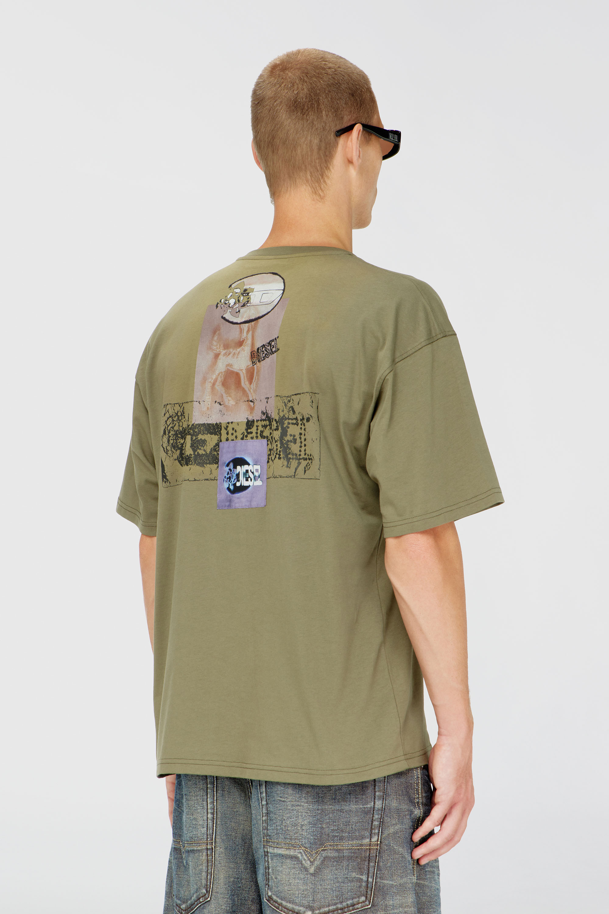 Diesel - T-BOXT-AA17, T-shirt con stampa grafica e patch Uomo in Verde - 4