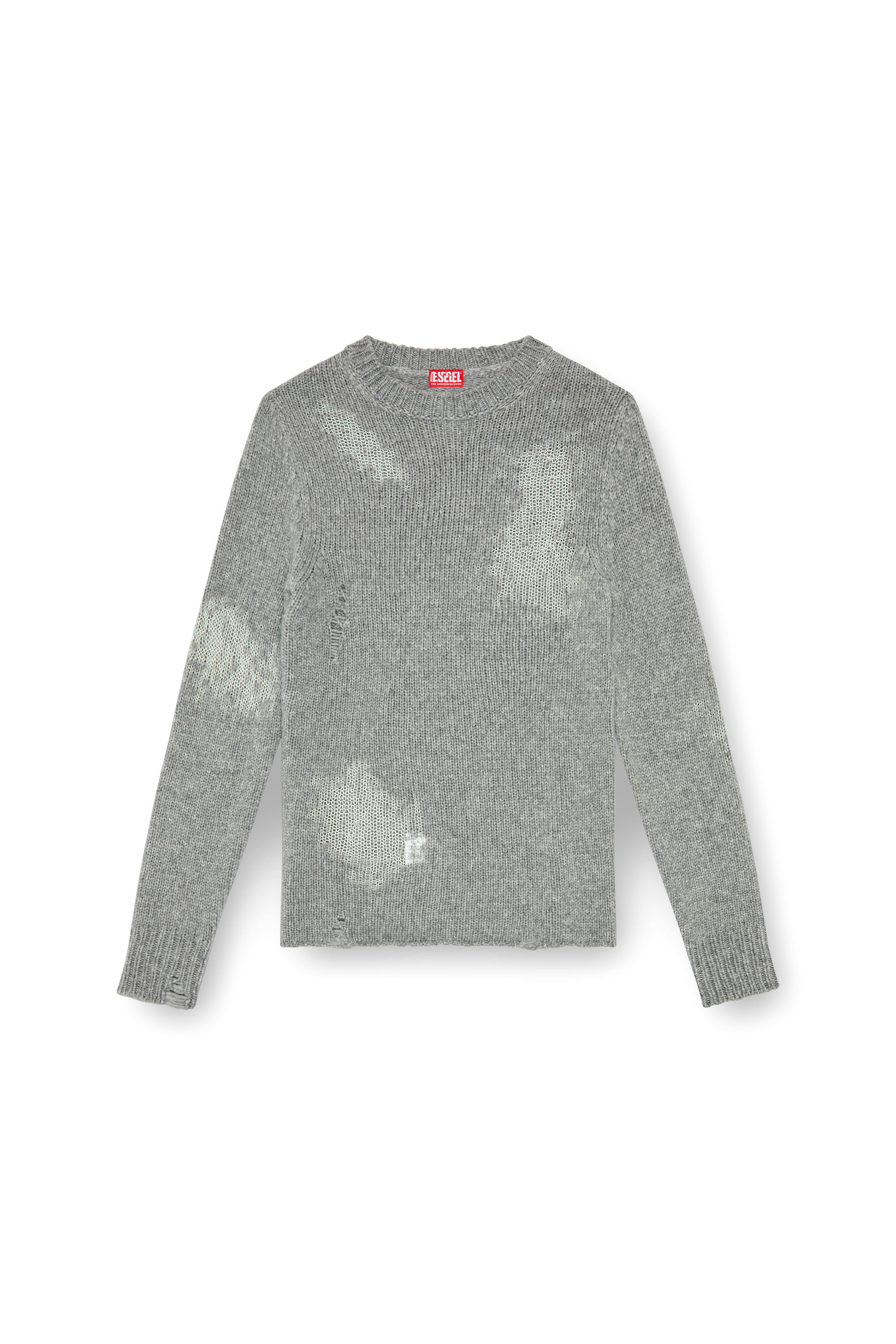 Diesel - K-NORMAN, Maglia distressed in misto lana Uomo in Grigio - 4