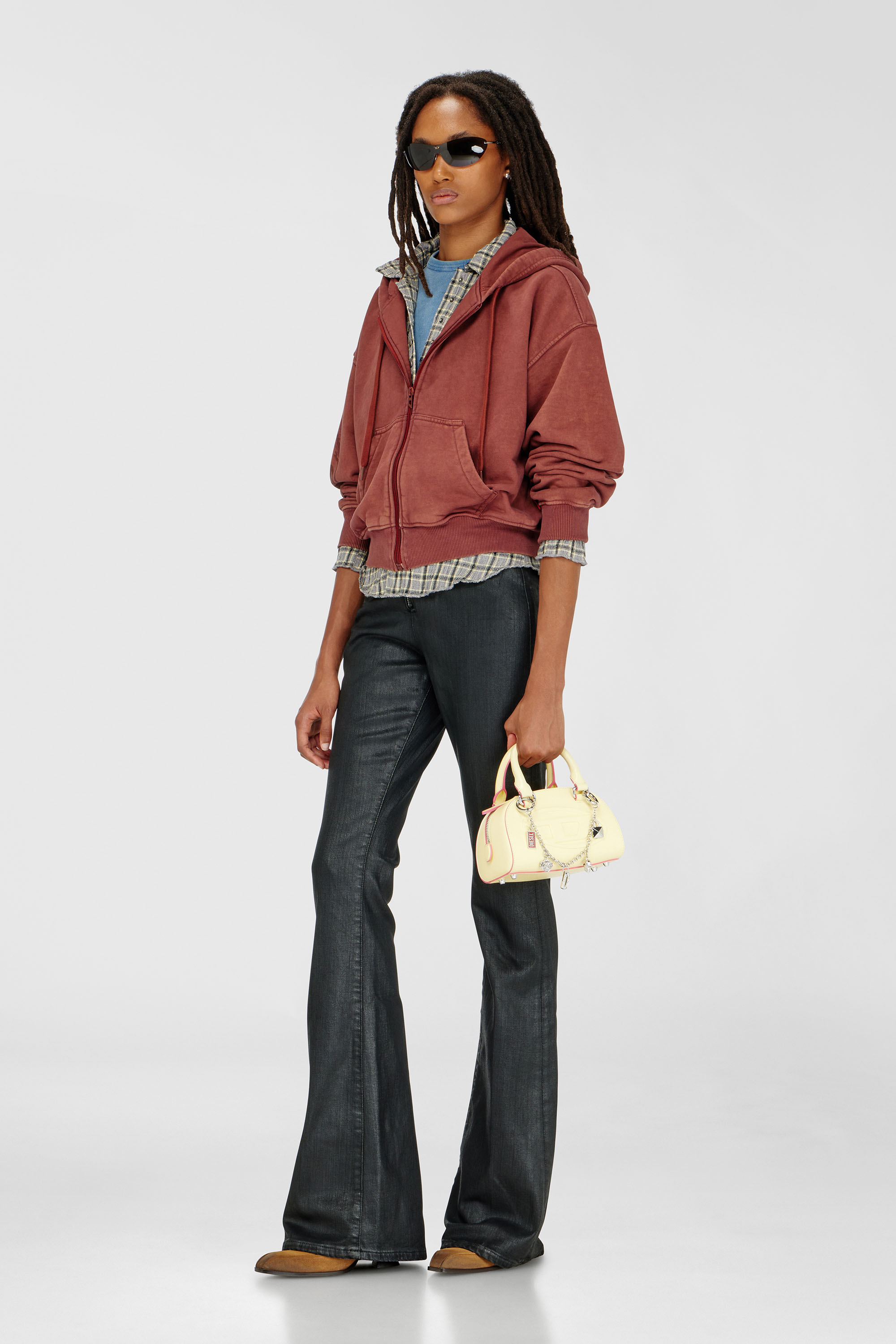 Diesel - F-ELYCY, Felpa con zip e logo floreale effetto puff Donna in Rosso - 2