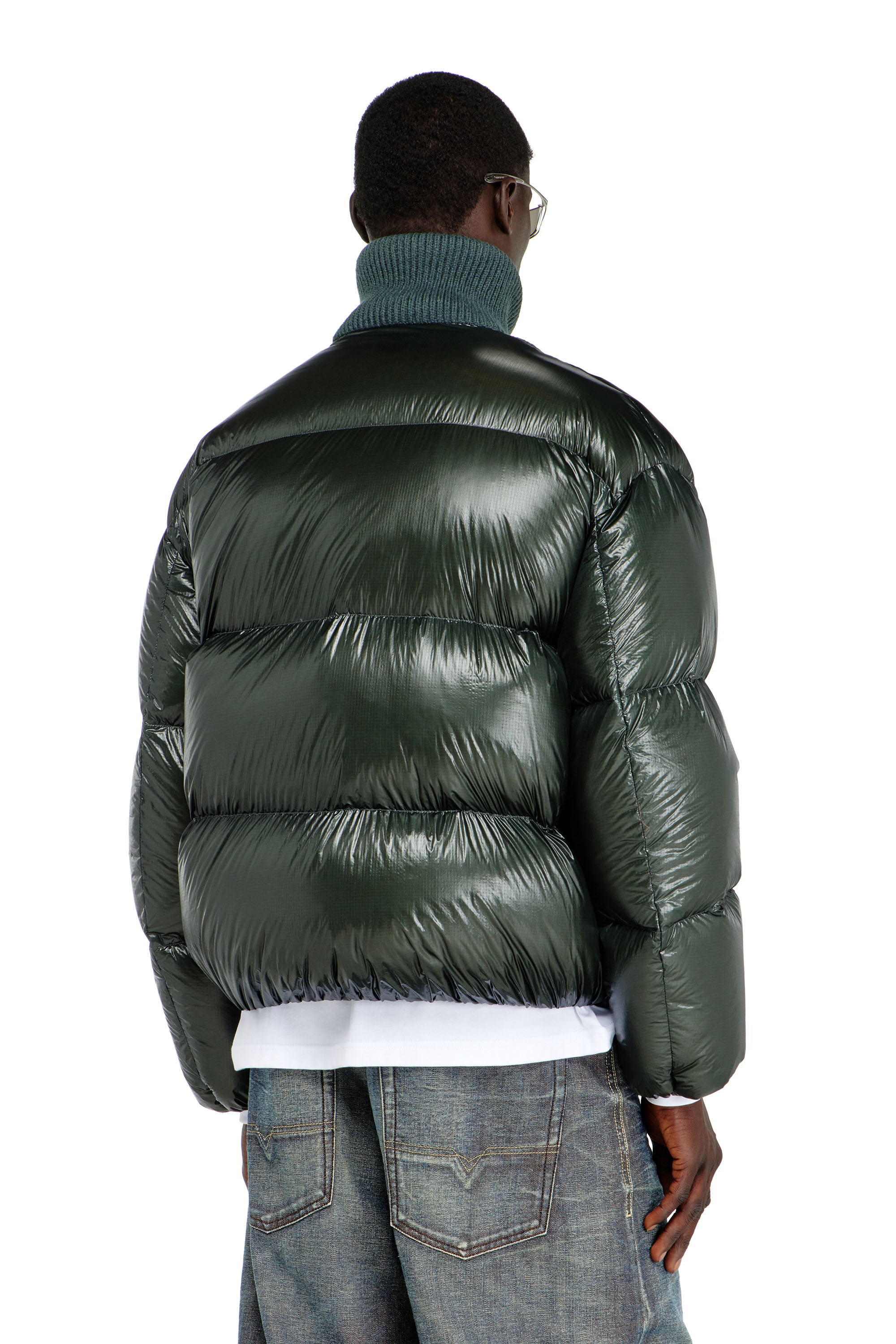 Diesel - W-RIBB, Piumino in ripstop con collo a costine Uomo in Verde - 4