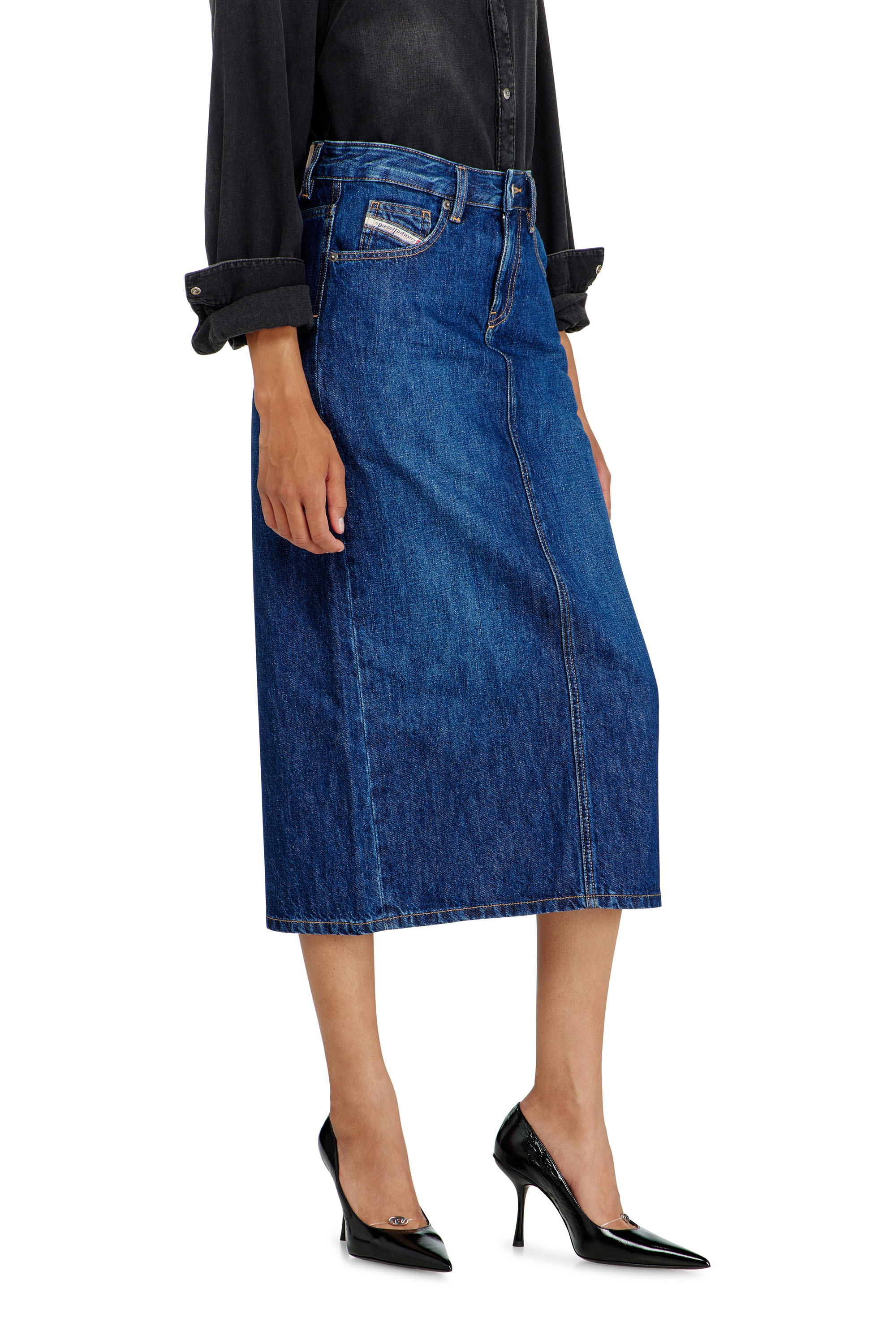Diesel - DE-SKYE-D, Gonna midi in denim Donna in Blu - 5