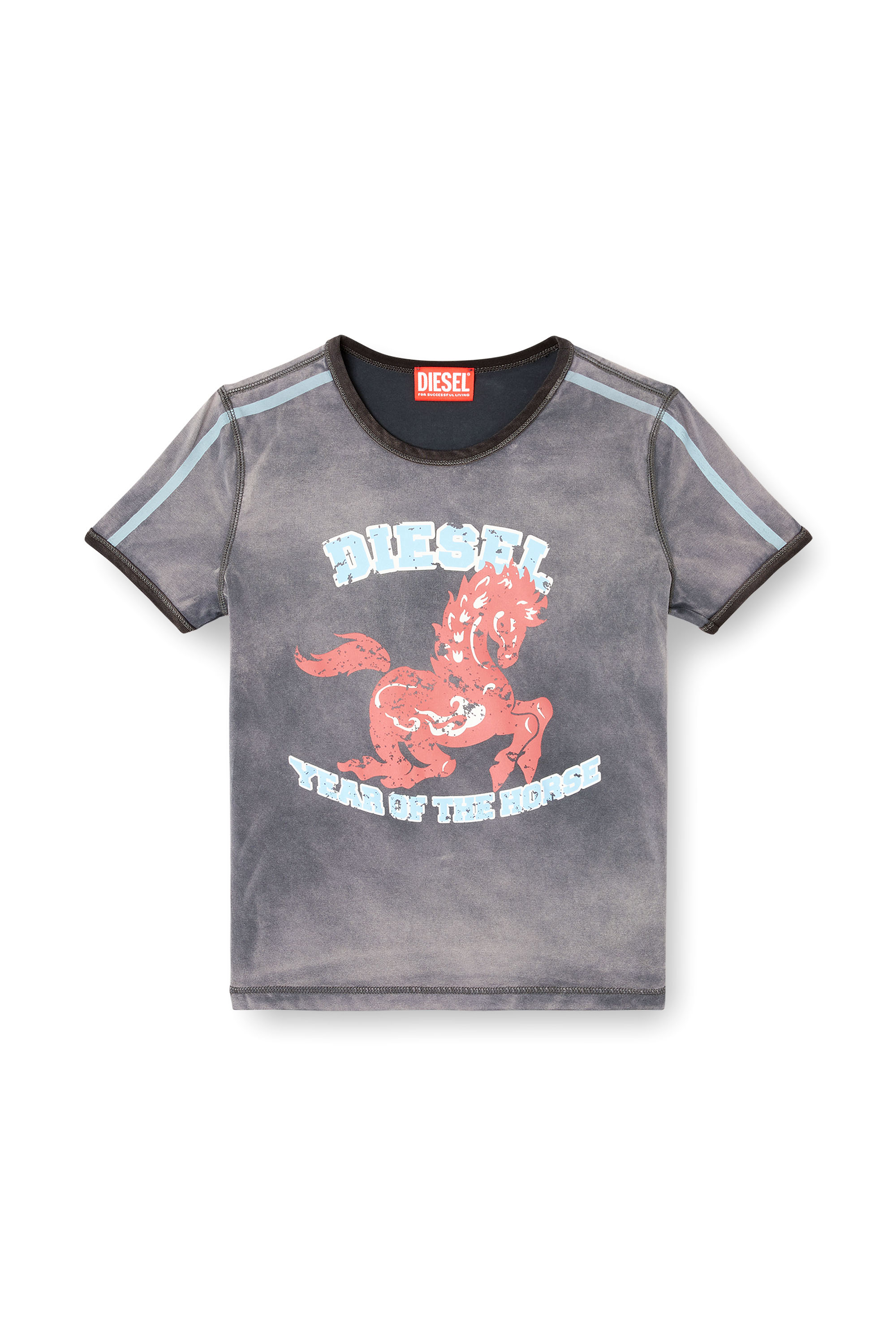 Diesel - CL-T-UNCUTIE-HORSE, T-shirt in jersey di cotone elasticizzato con stampa grafica di cavallo Donna in Nero - 3