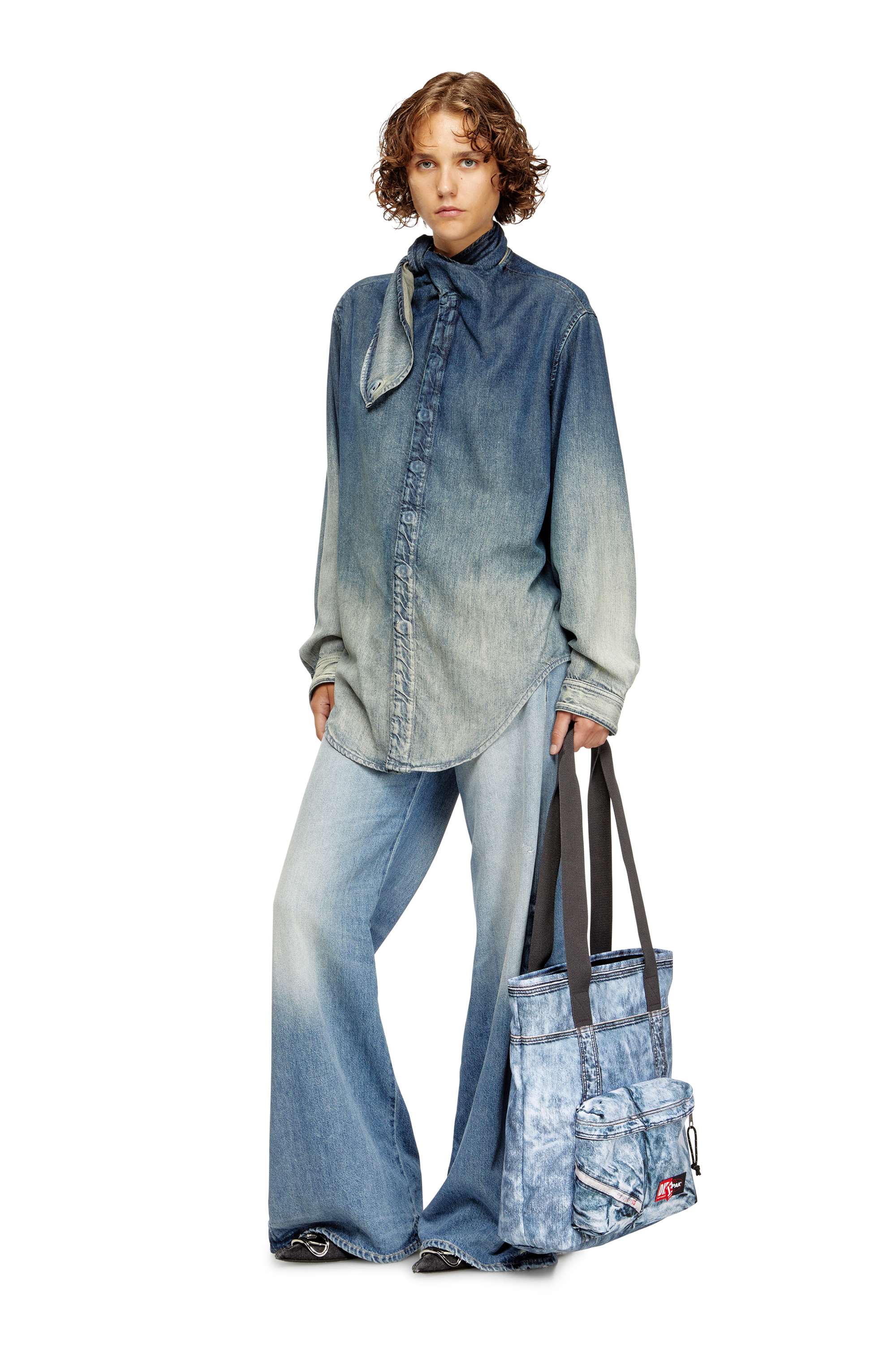 Diesel - DIESEL TOTE, Tote bag in denim trompe l'oeil Unisex in Blu - 1